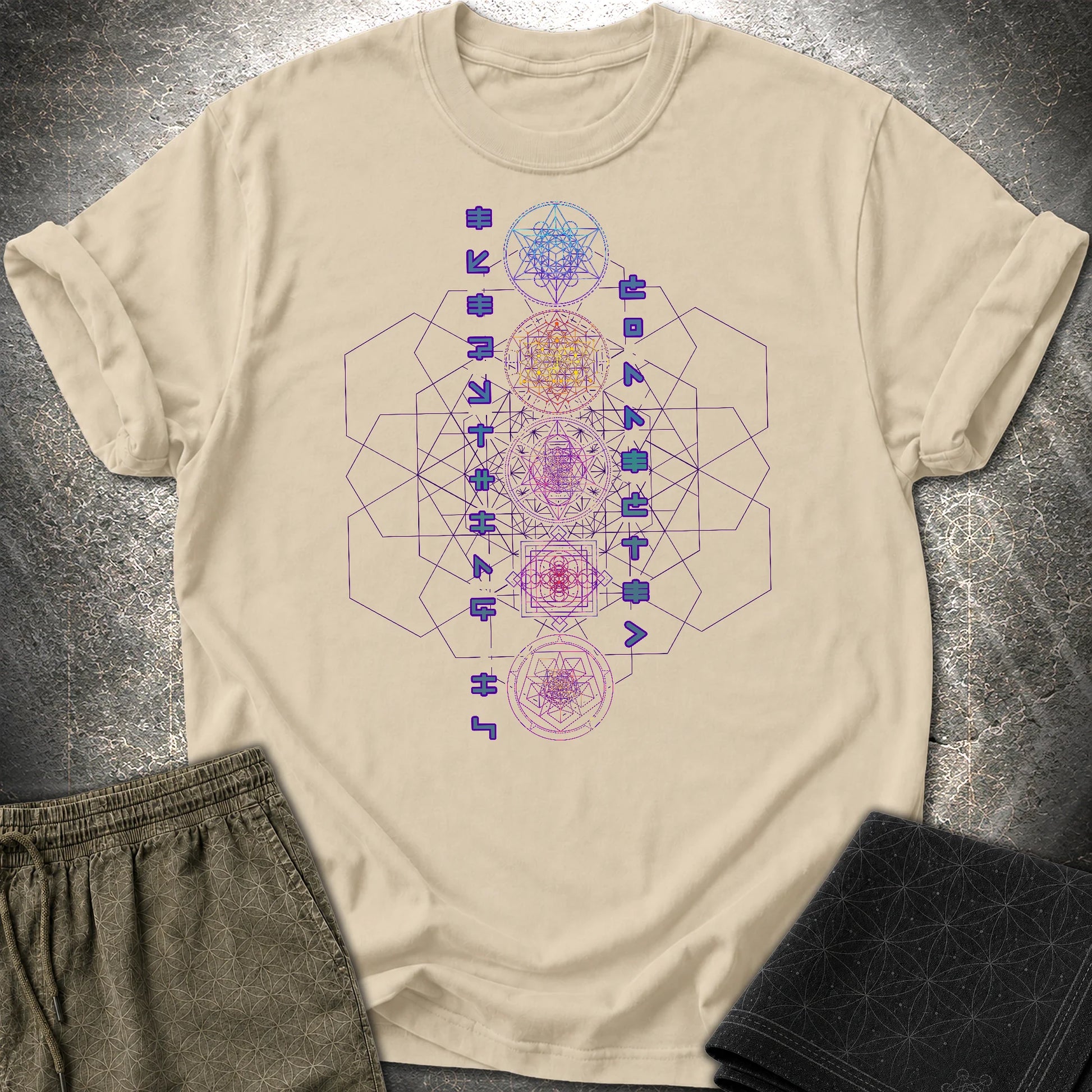 Everything Is Connected Sacred Geometry T-Shirt - Everything Is Connected Sacred Geometry T-Shirt - Sand
