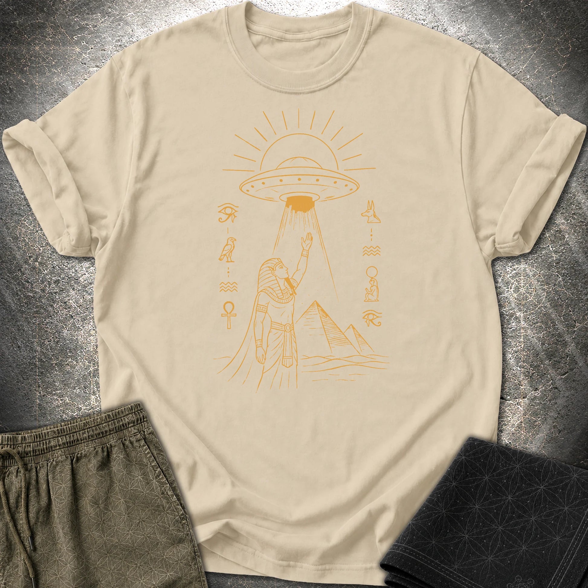 Pharaoh Reaching for the Sky Vessel - Pharaoh Reaching for the Sky Vessel T-Shirt - Sand