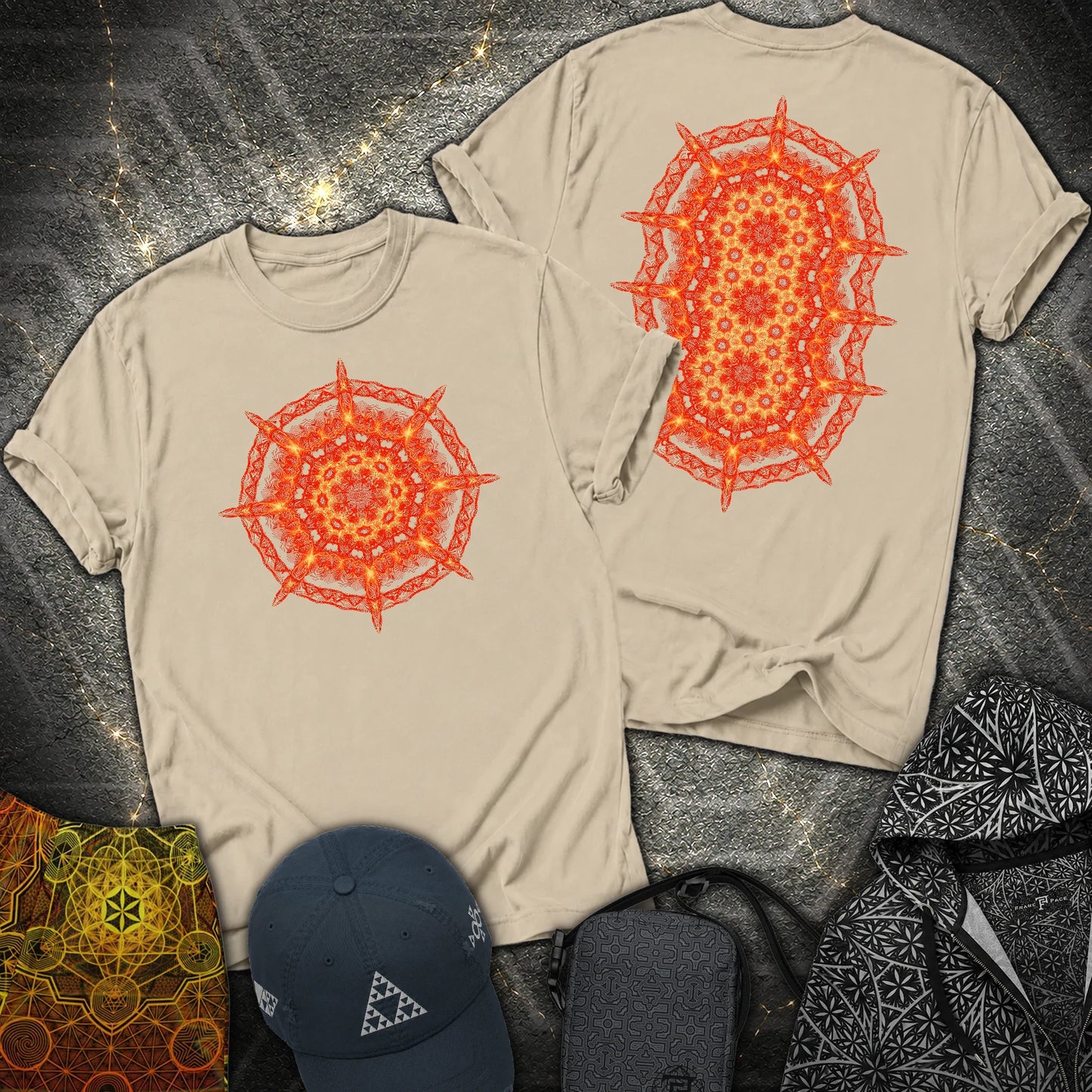 Radiant Geometry Portal Mandala 2 Sided T-Shirt - Radiant Geometry Portal Mandala 2 Sided T-Shirt - Sand