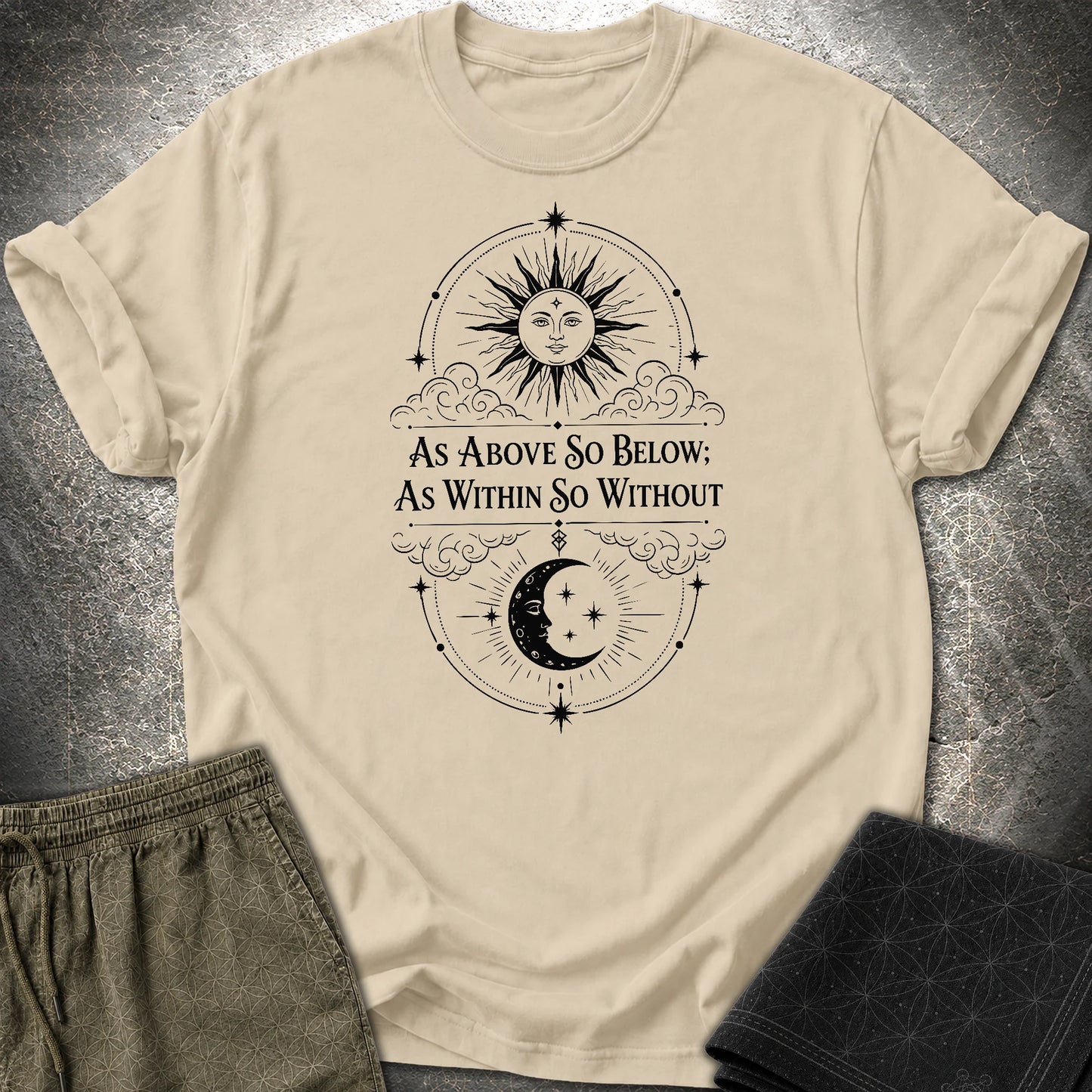 As Above So Below Sun Moon - As Above So Below Sun Moon T-Shirt - Sand