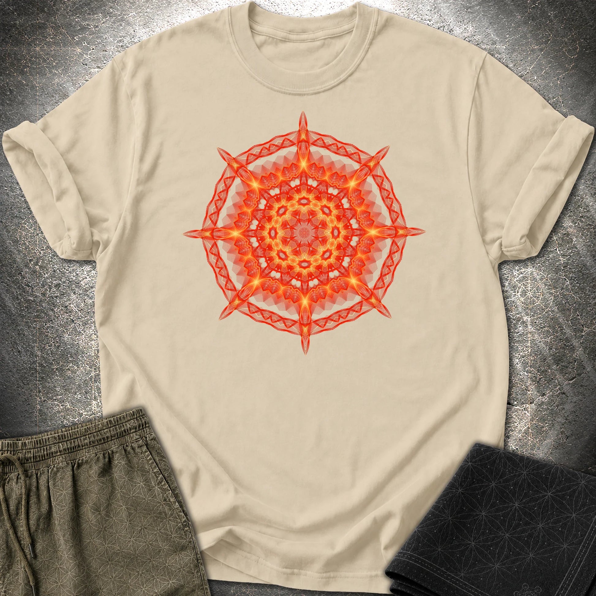 Radiant Geometry Portal Mandala - Radiant Geometry Portal Mandala T-Shirt - Sand