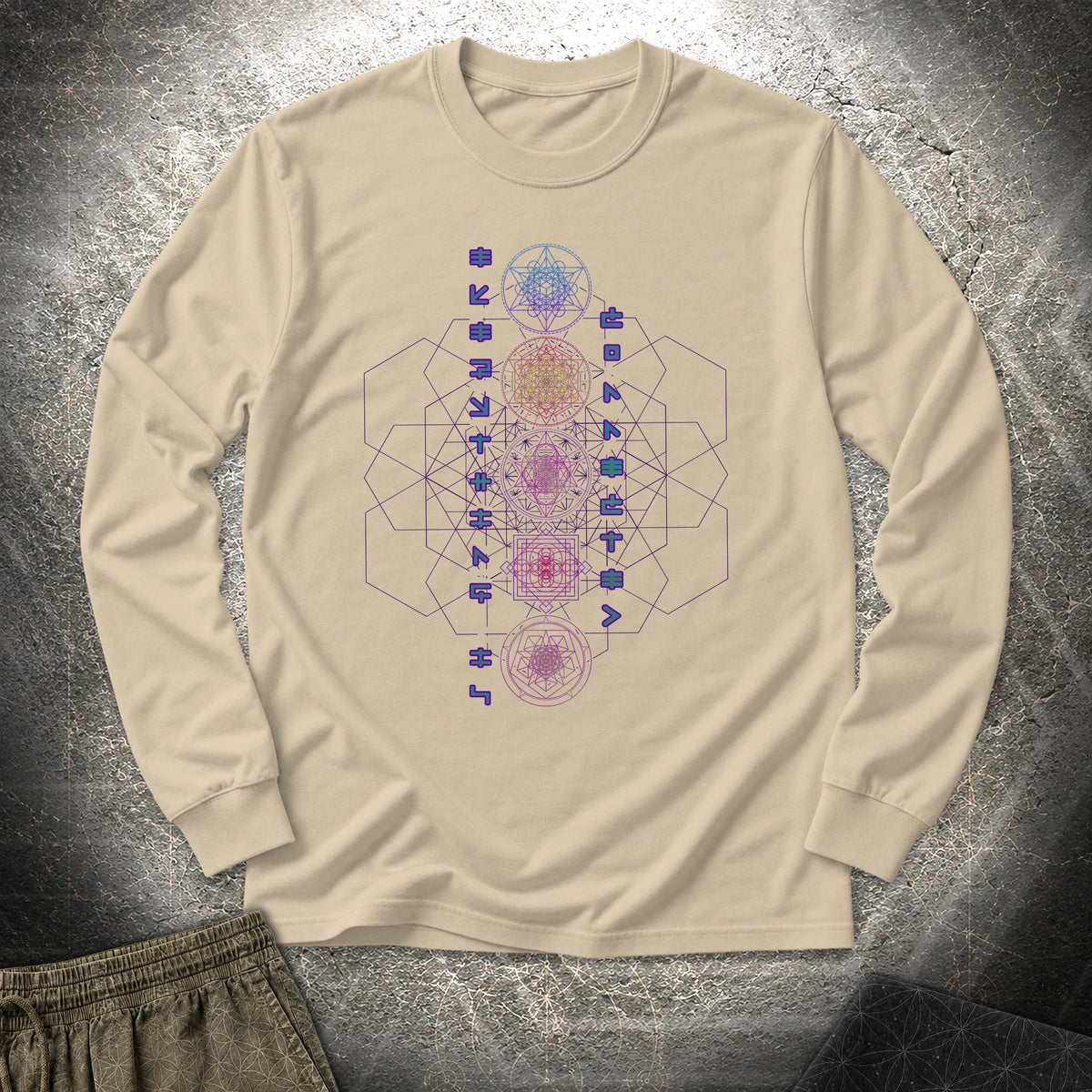 Everything Is Connected Sacred Geometry - Everything Is Connected Sacred Geometry Long Sleeve Shirt - Sand