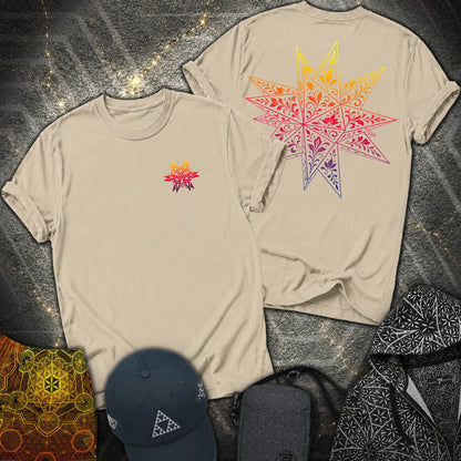 Colorful Stellated Dodecahedron 2 Sided T-Shirt - Colorful Stellated Dodecahedron 2 Sided T-Shirt - Sand