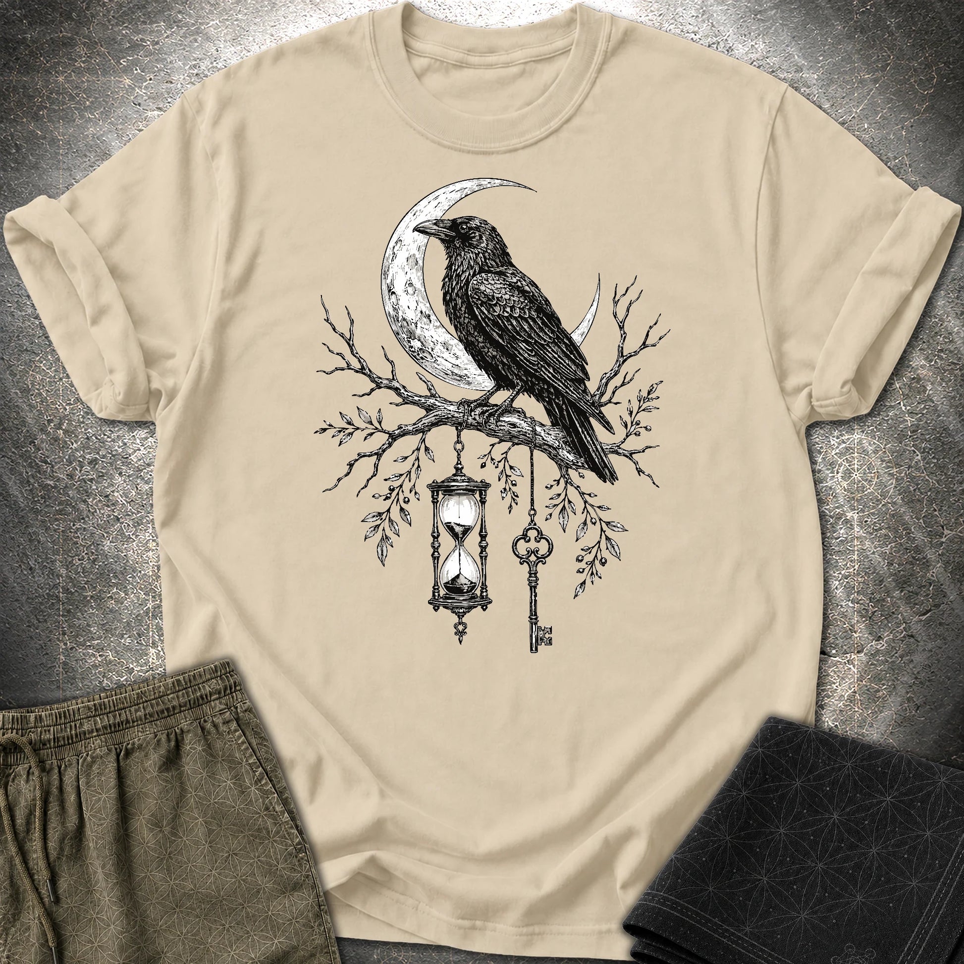 Crow Hourglass Key - Crow Hourglass Key T-Shirt - Sand