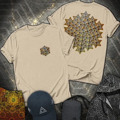 Sacred Gold Merkaba 2 Sided T-Shirt - Sacred Gold Merkaba 2 Sided T-Shirt - Sand