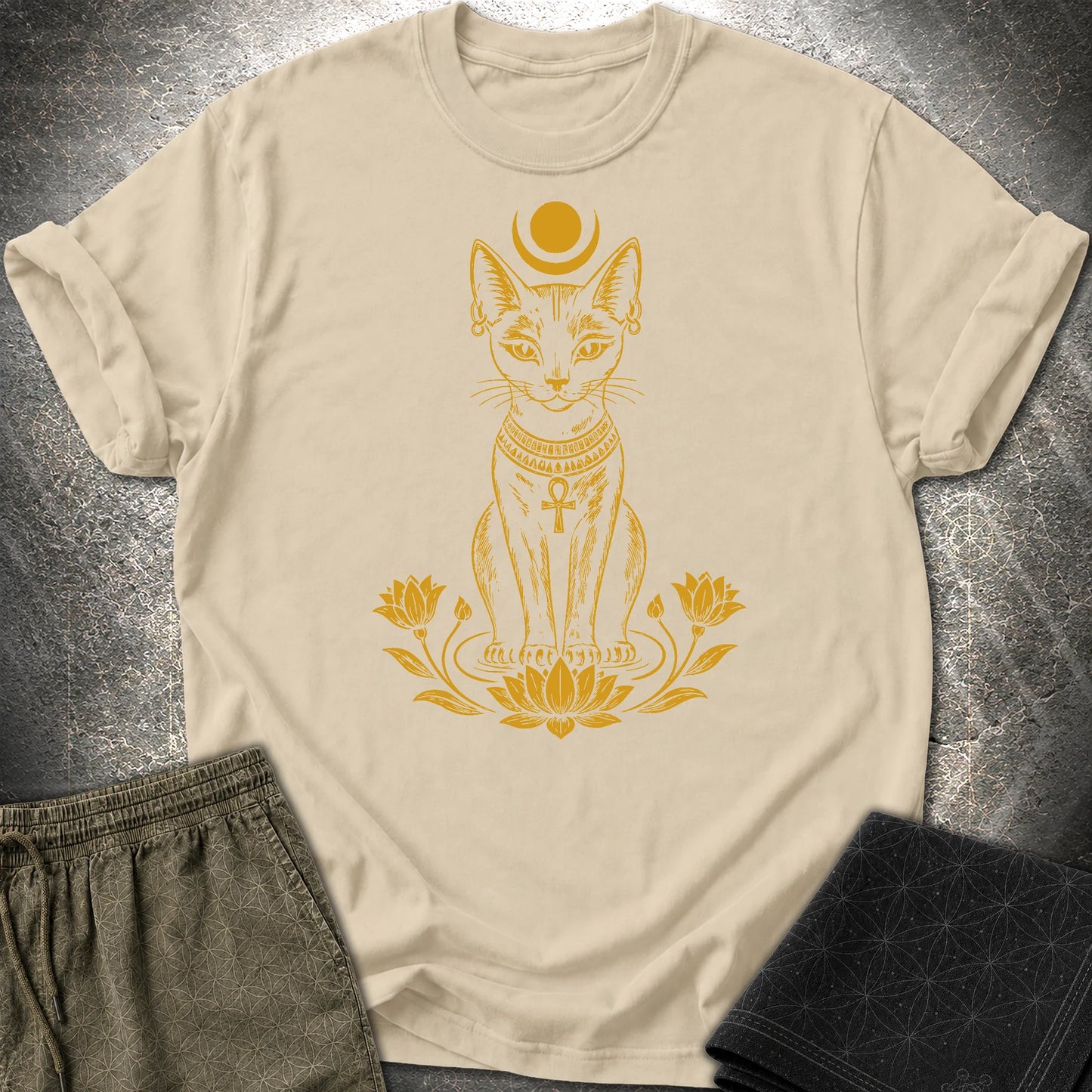 Sacred Cat of the Moon - Sacred Cat of the Moon T-Shirt - Sand