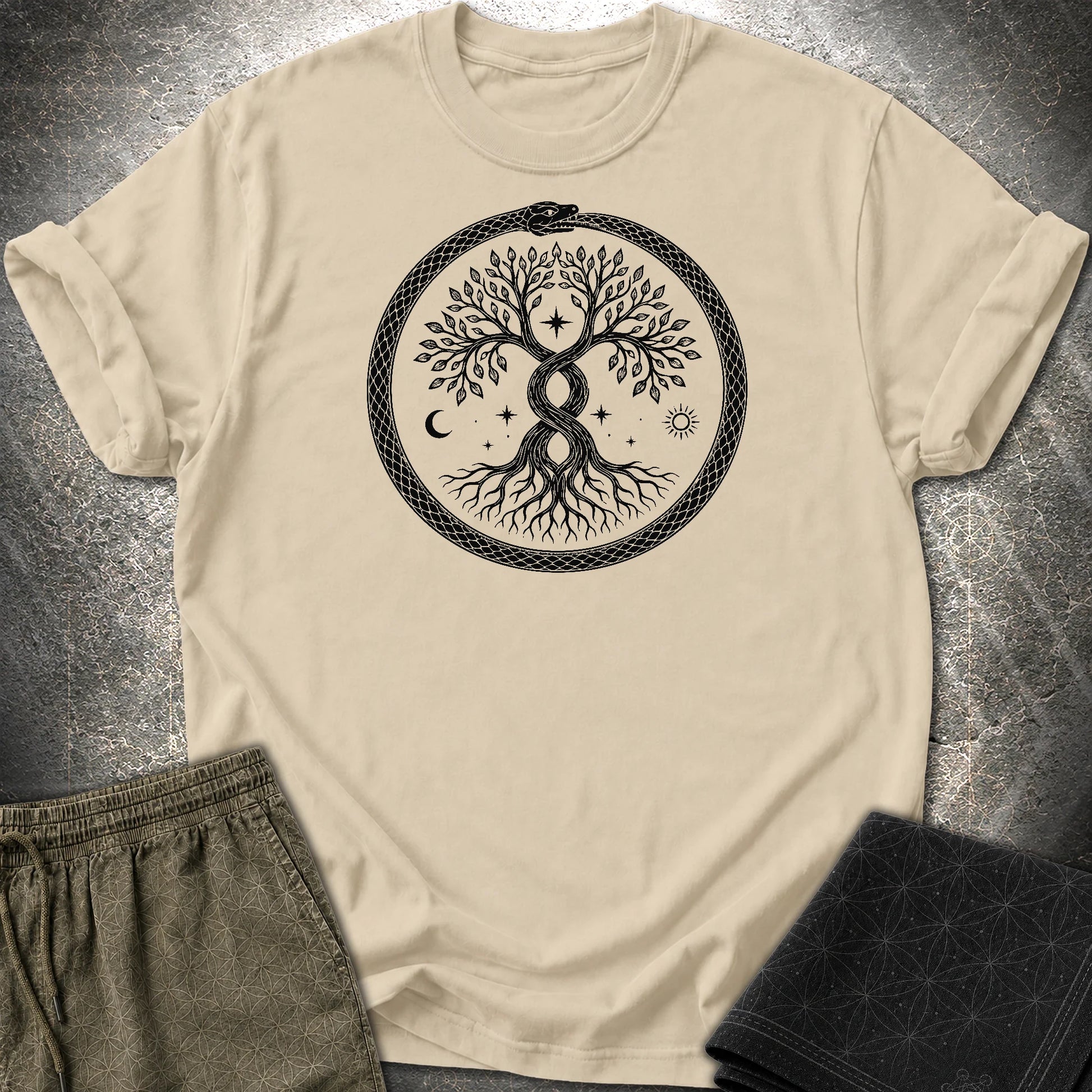 888 Ouroboros Tree T-Shirt - 888 Ouroboros Tree T-Shirt - Sand