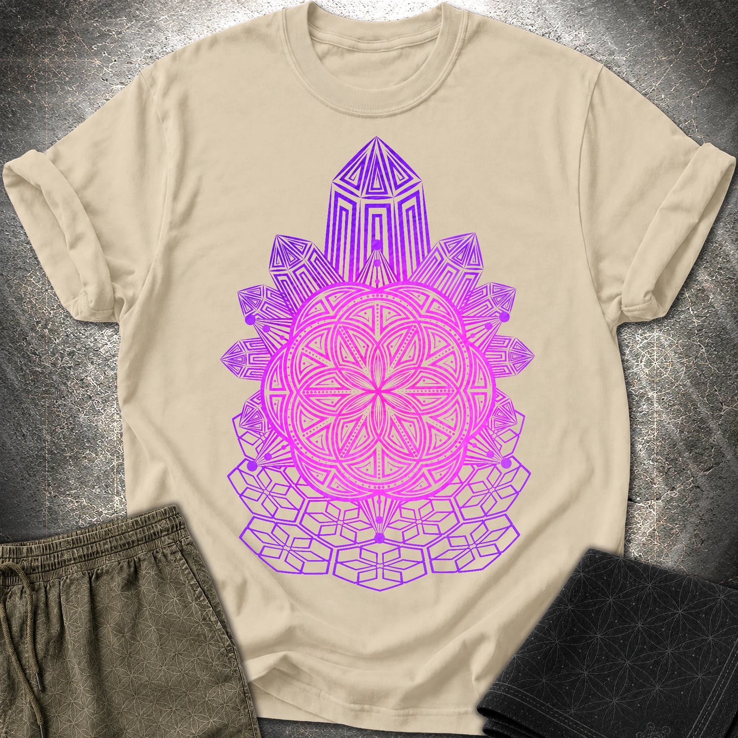 Crystal Seed Sacred Geometry T-Shirt - Crystal Seed Sacred Geometry T-Shirt - Sand