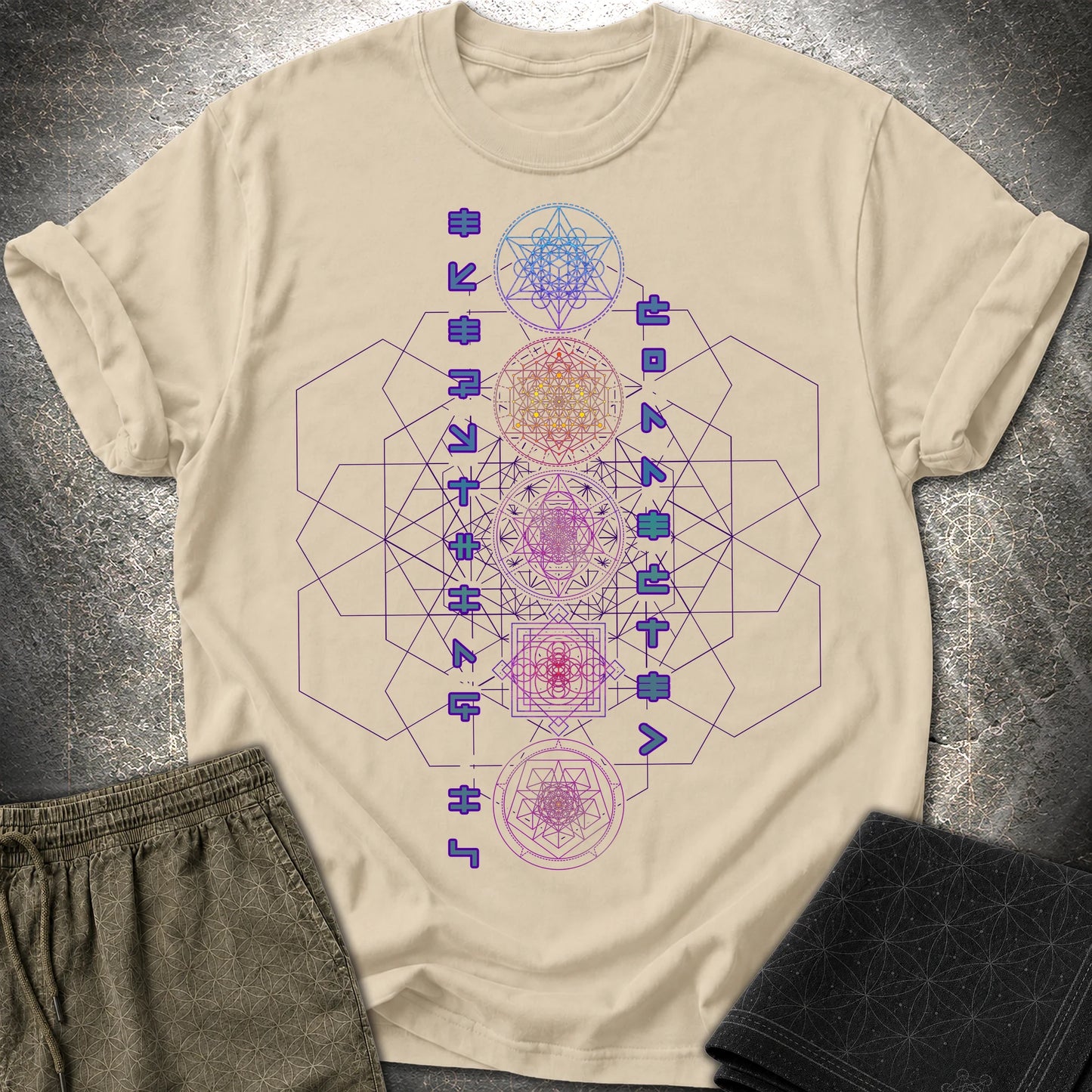 Everything Is Connected Sacred Geometry T-Shirt - Everything Is Connected Sacred Geometry T-Shirt - Sand