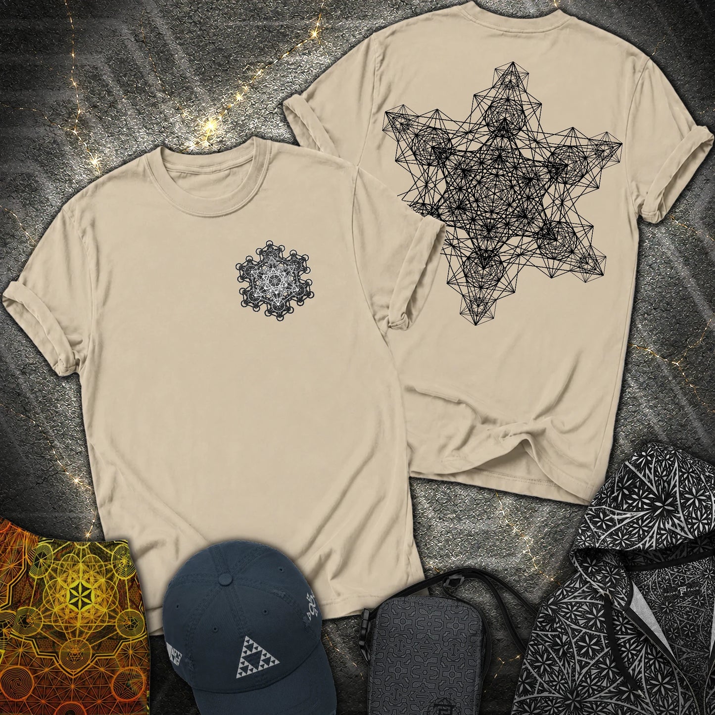 Metatron Fractal Star 2 Sided T-Shirt - Metatron Fractal Star 2 Sided T-Shirt - Sand
