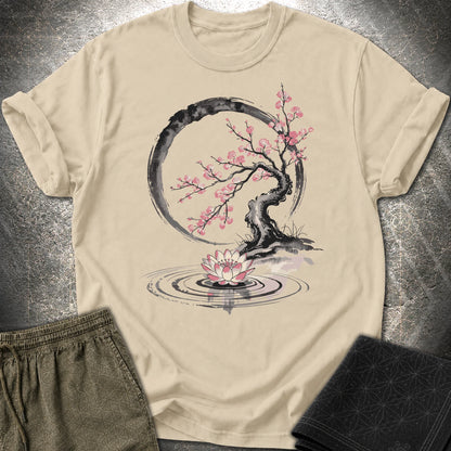 Cherry Blossom Lotus Zen T-shirt - Cherry Blossom Lotus Zen T-shirt - Sand