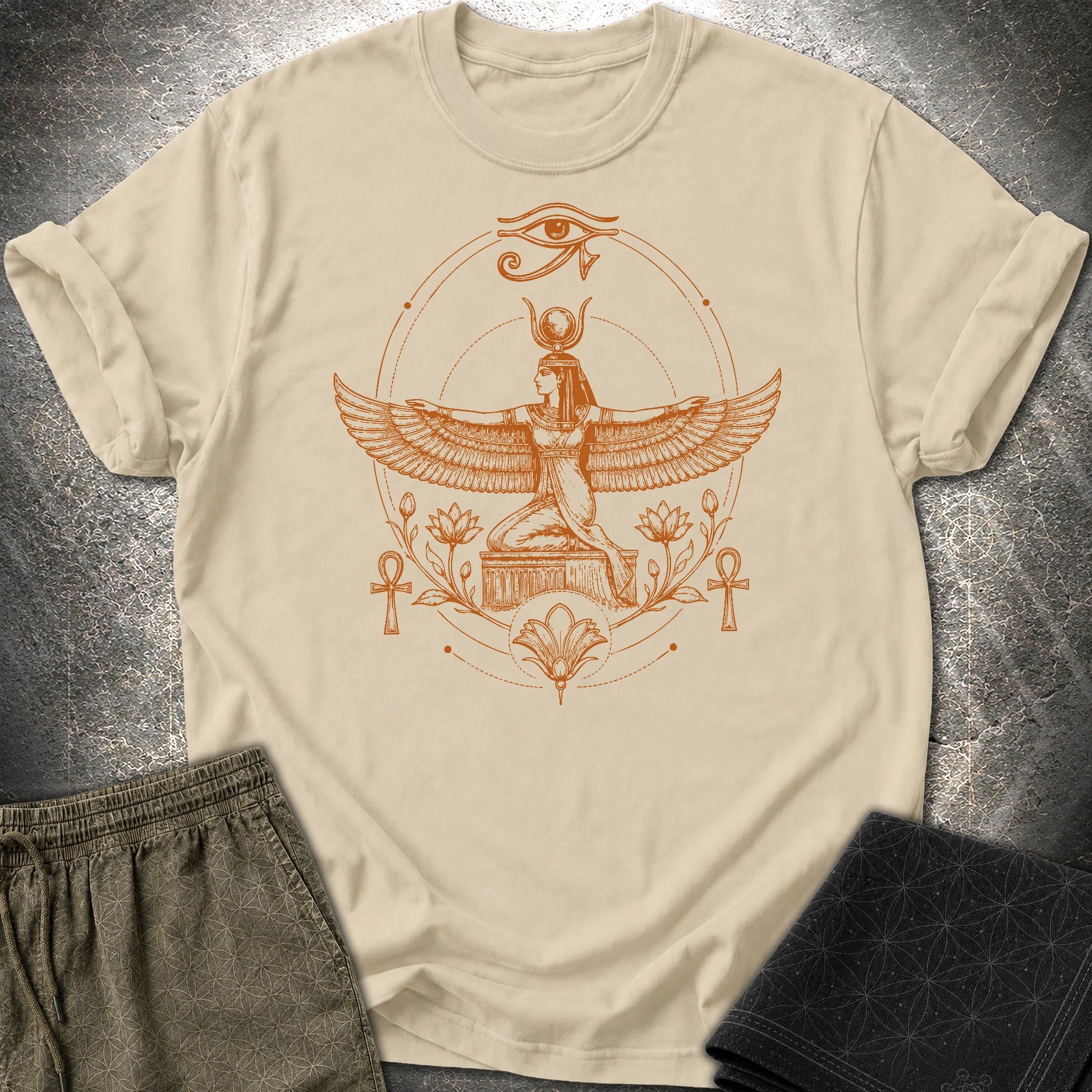 Winged Goddess of the Nile - Winged Goddess of the Nile T-Shirt - Sand