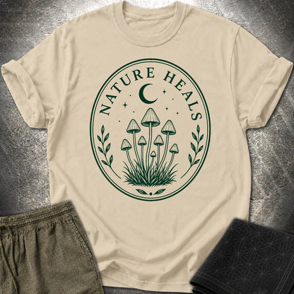 Nature Heals Mushroom T-Shirt - Nature Heals Mushroom T-Shirt - Sand