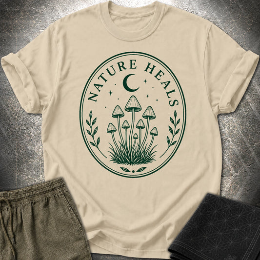 Nature Heals Mushroom T-Shirt - Nature Heals Mushroom T-Shirt - Sand