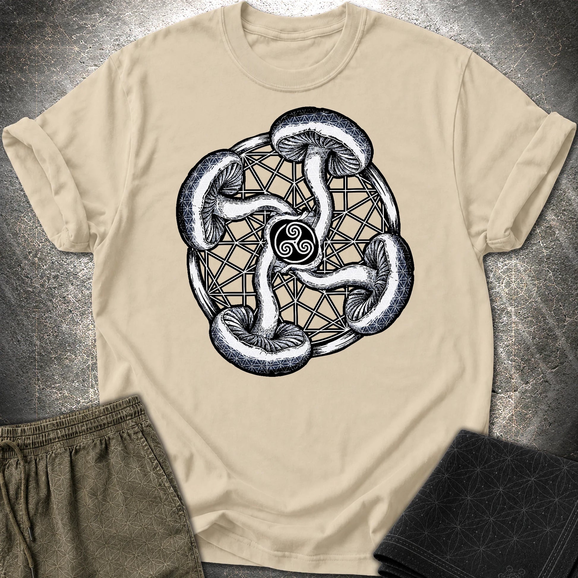 Fungal Flow of the Triskelion T-Shirt - Fungal Flow of the Triskelion T-Shirt - Sand