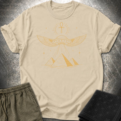 Winged Starship Over the Pyramids - Winged Starship Over the Pyramids T-Shirt - Sand