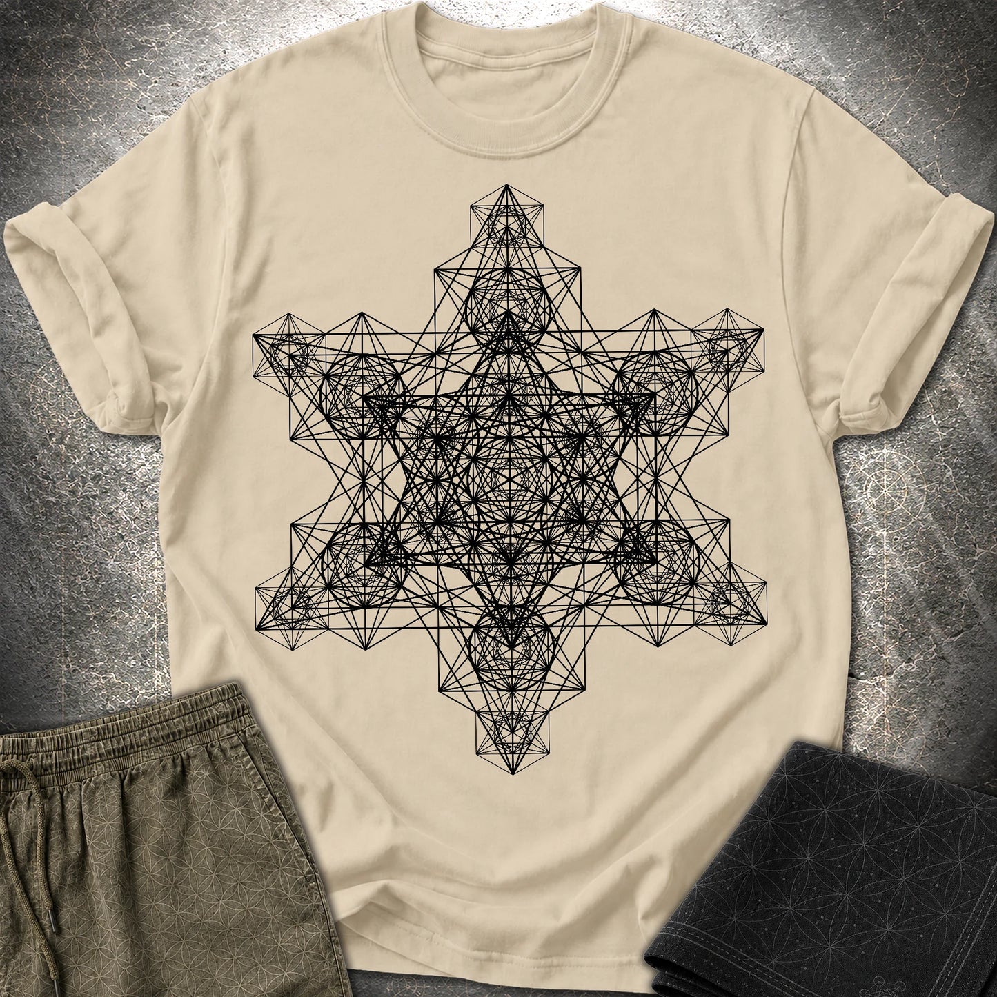 Metatron Fractal Star T-Shirt - Metatron Fractal Star T-Shirt - Sand
