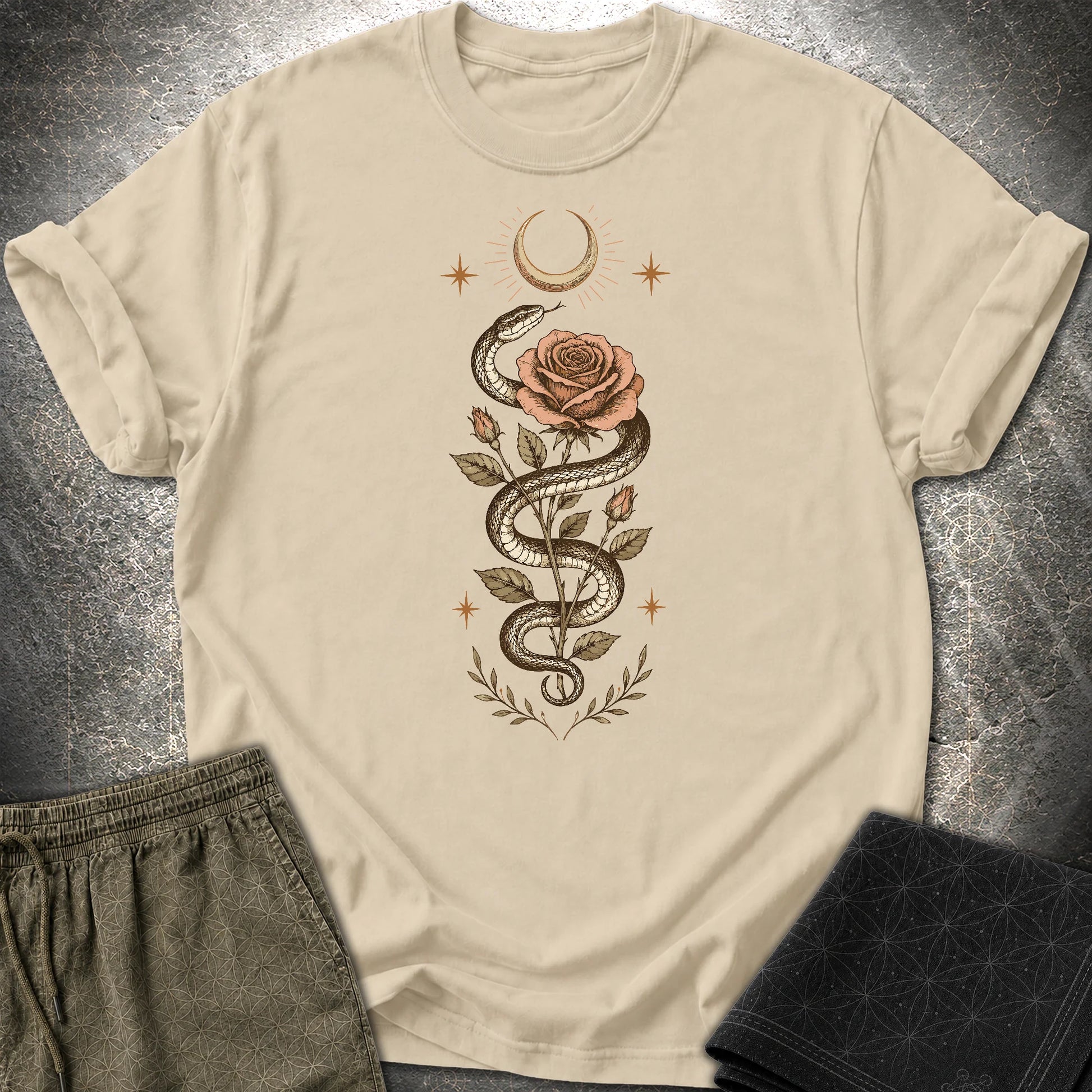 Snake Rose Moon - Snake Rose Moon T-Shirt - Sand