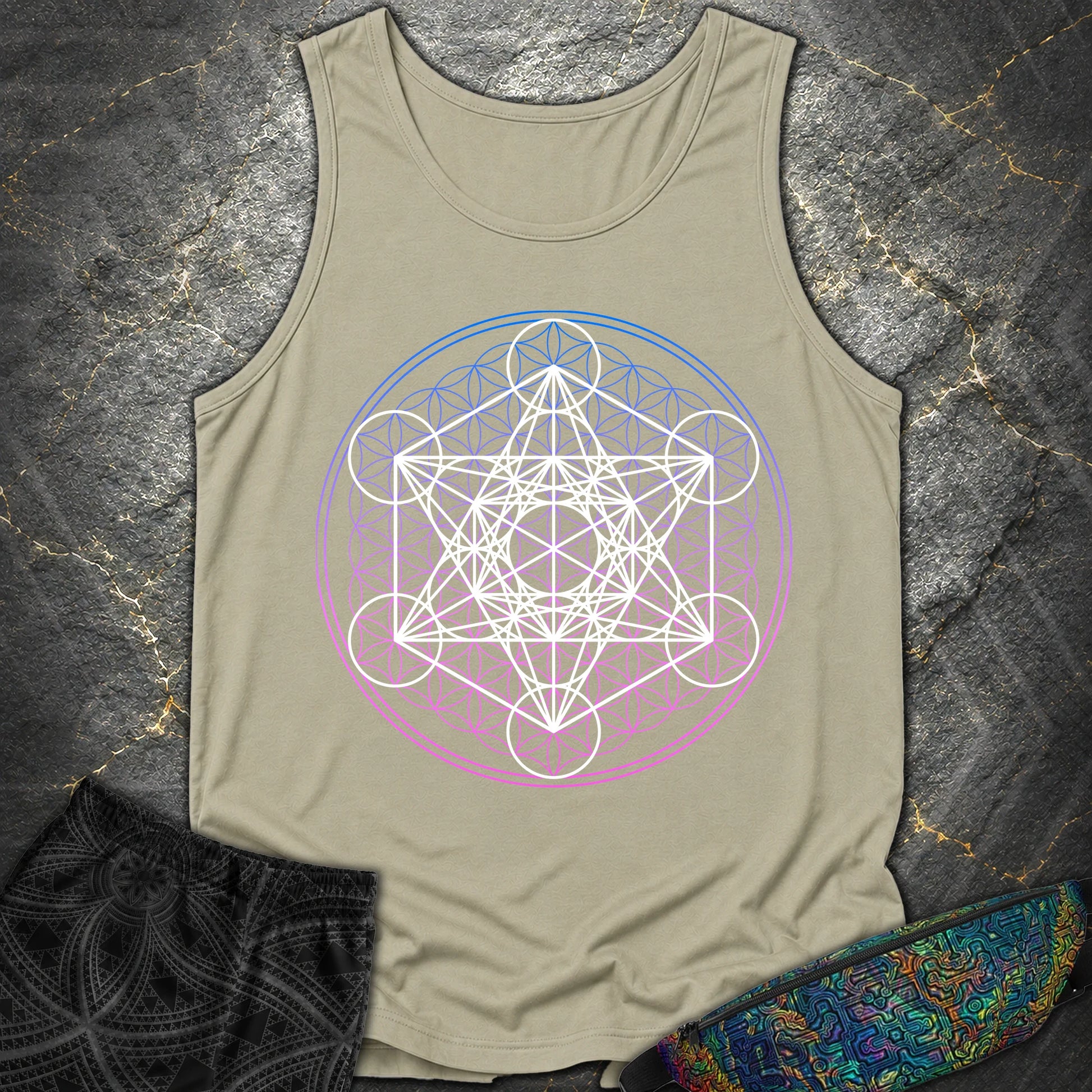 White Metatron Gradient Flower T-Shirt - White Metatron Gradient Flower Comfort Tank Top - Sandstone