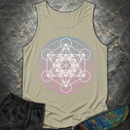 White Metatron Gradient Flower T-Shirt - White Metatron Gradient Flower Comfort Tank Top - Sandstone