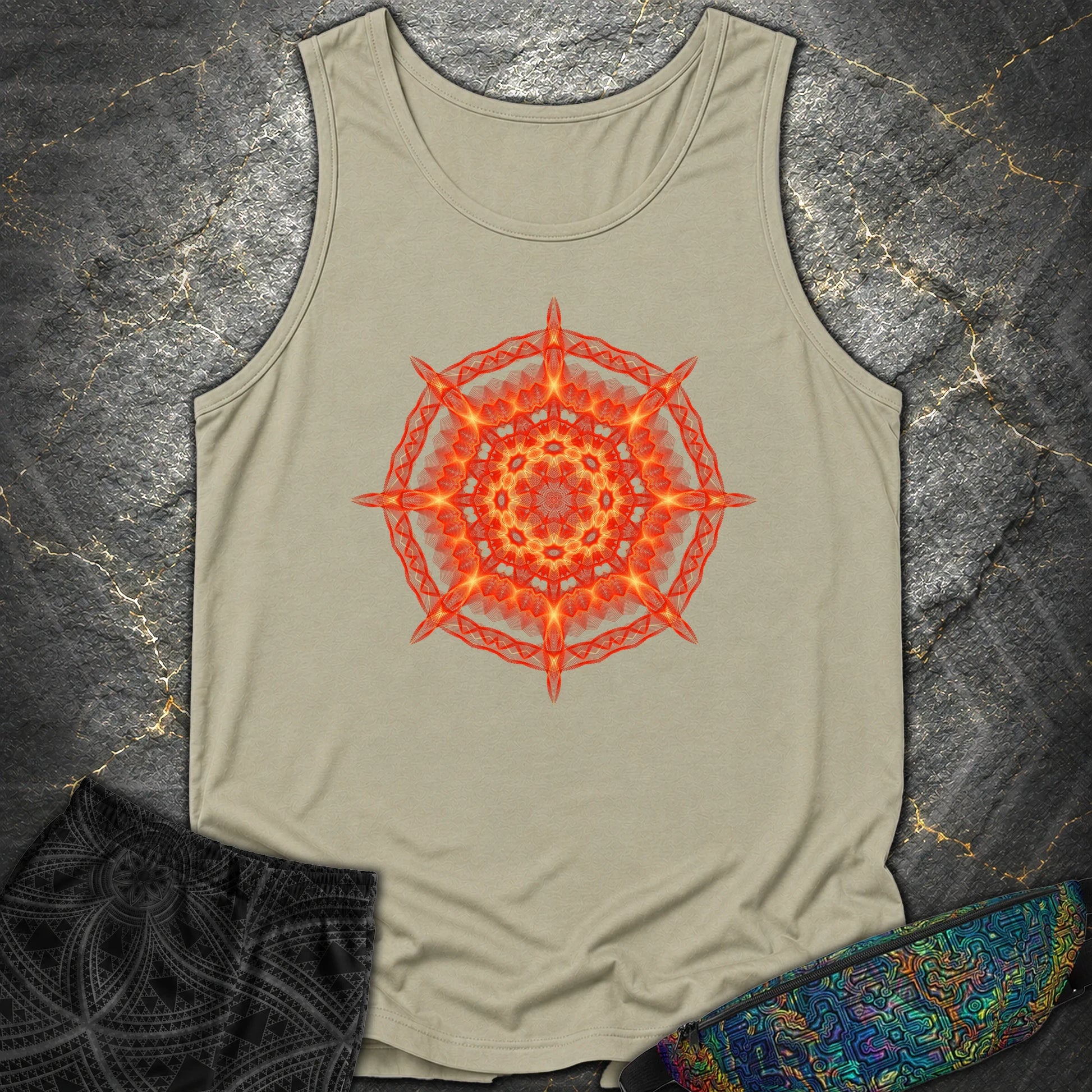 Radiant Geometry Portal Mandala - Radiant Geometry Portal Mandala Comfort Tank Top - Sandstone
