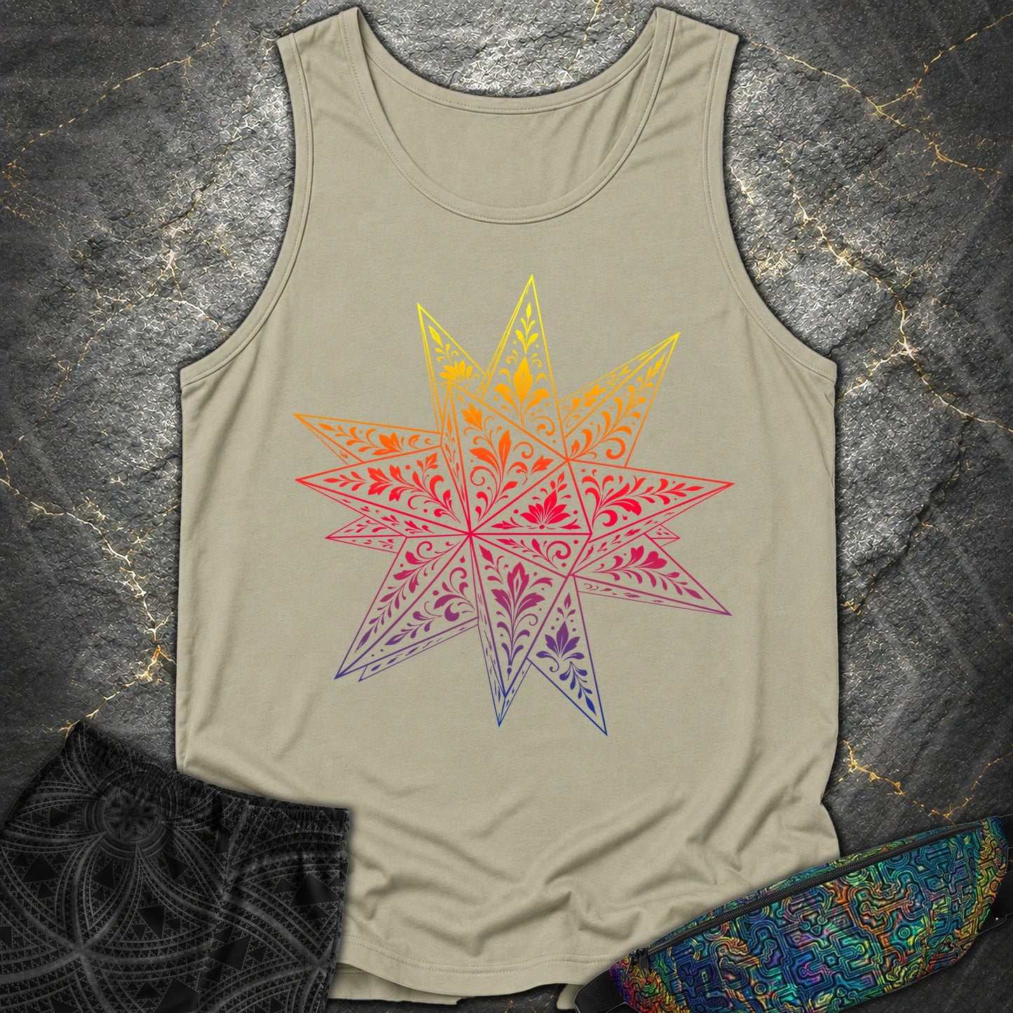 Colorful Stellated Dodecahedron - Colorful Stellated Dodecahedron Comfort Tank Top - Sandstone