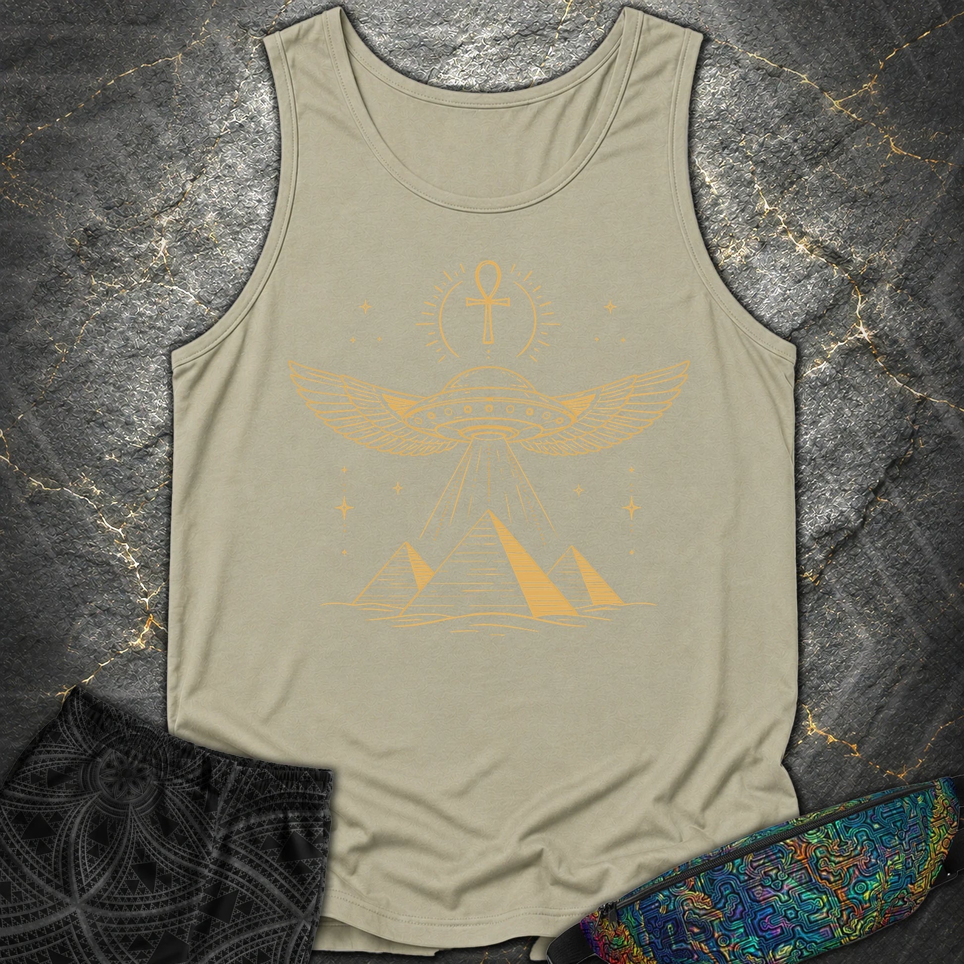 Winged Starship Over the Pyramids - Winged Starship Over the Pyramids Comfort Tank Top - Sandstone