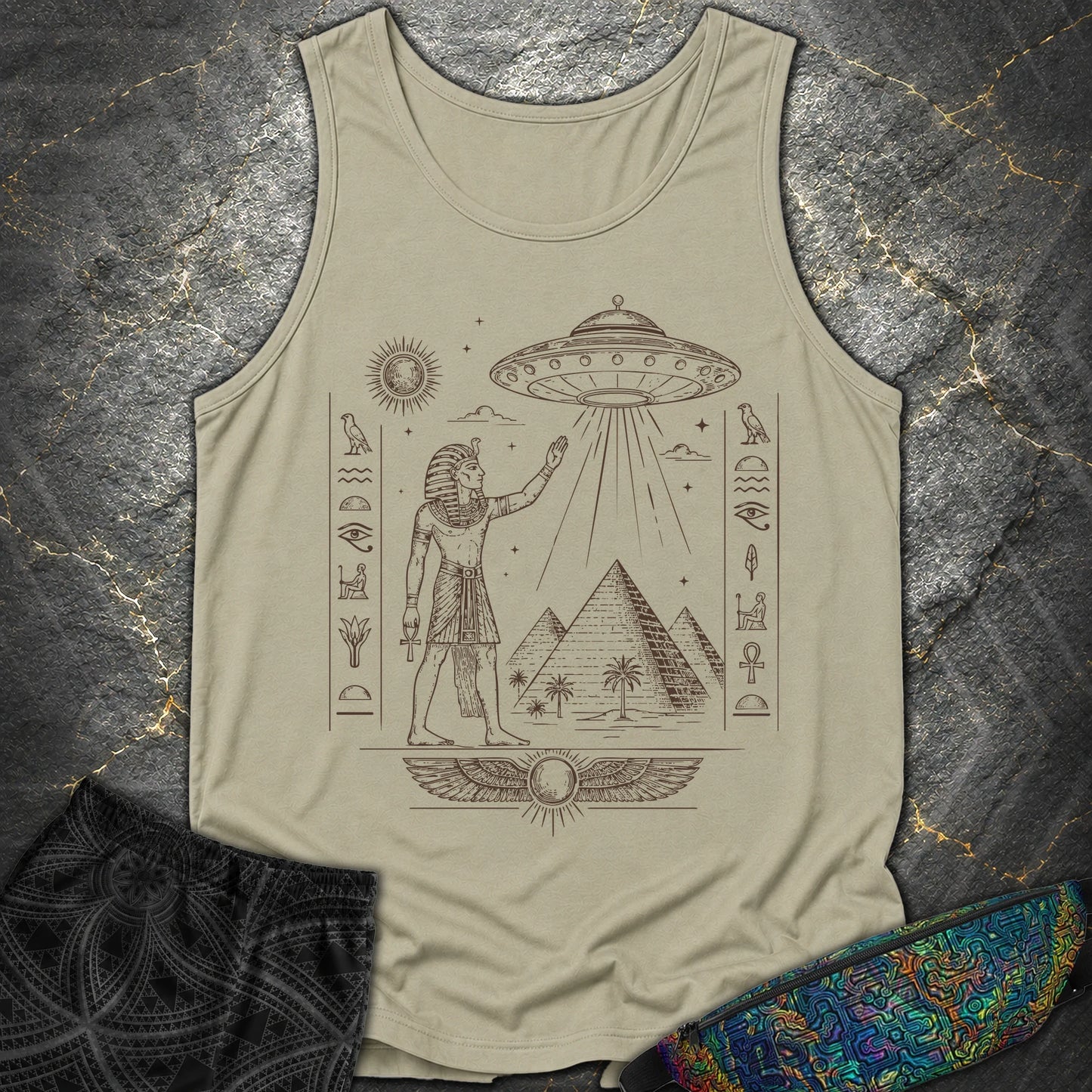 Pharaoh Beneath the Star Vessel - Pharaoh Beneath the Star Vessel Comfort Tank Top - Sandstone