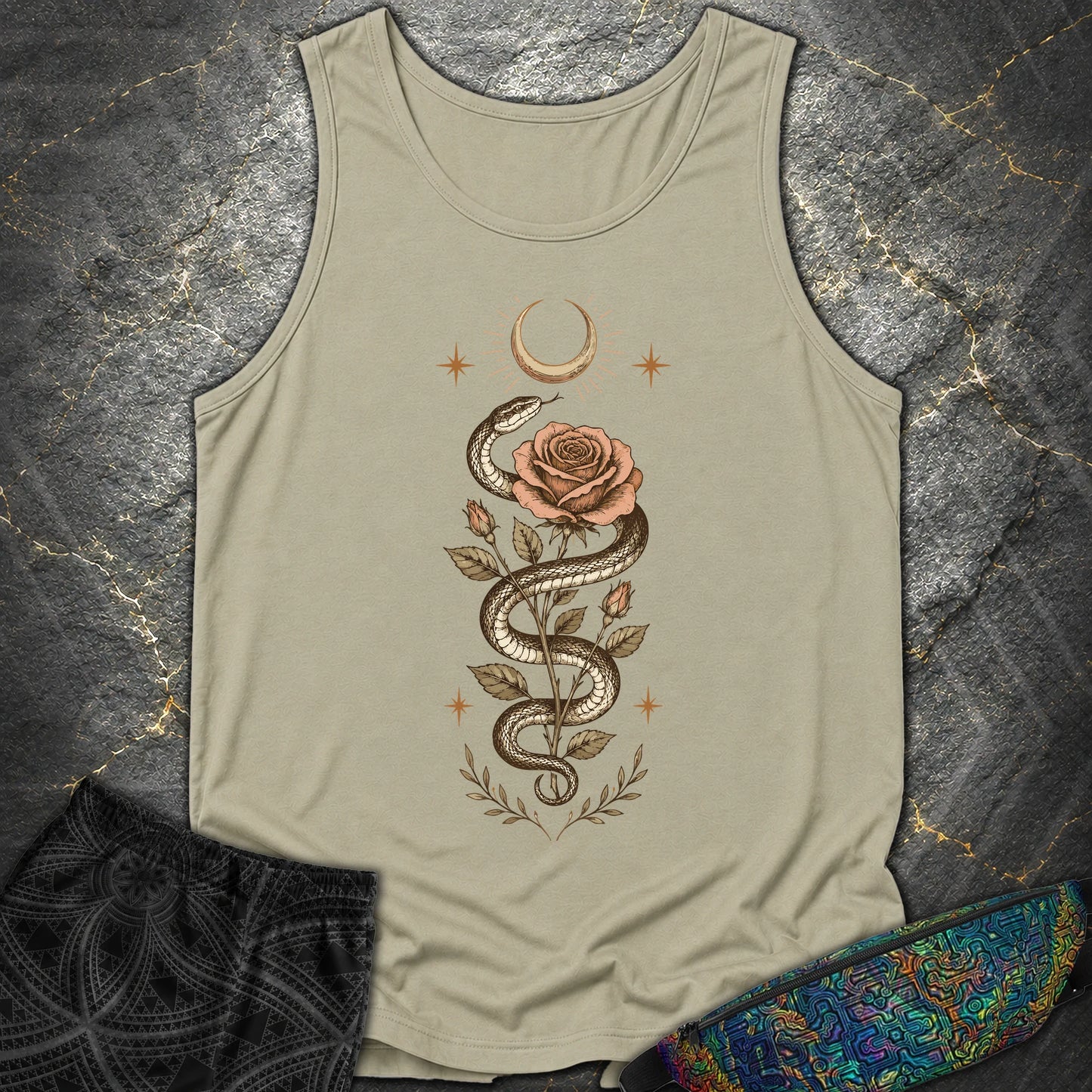 Snake Rose Moon - Snake Rose Moon Comfort Tank Top - Sandstone