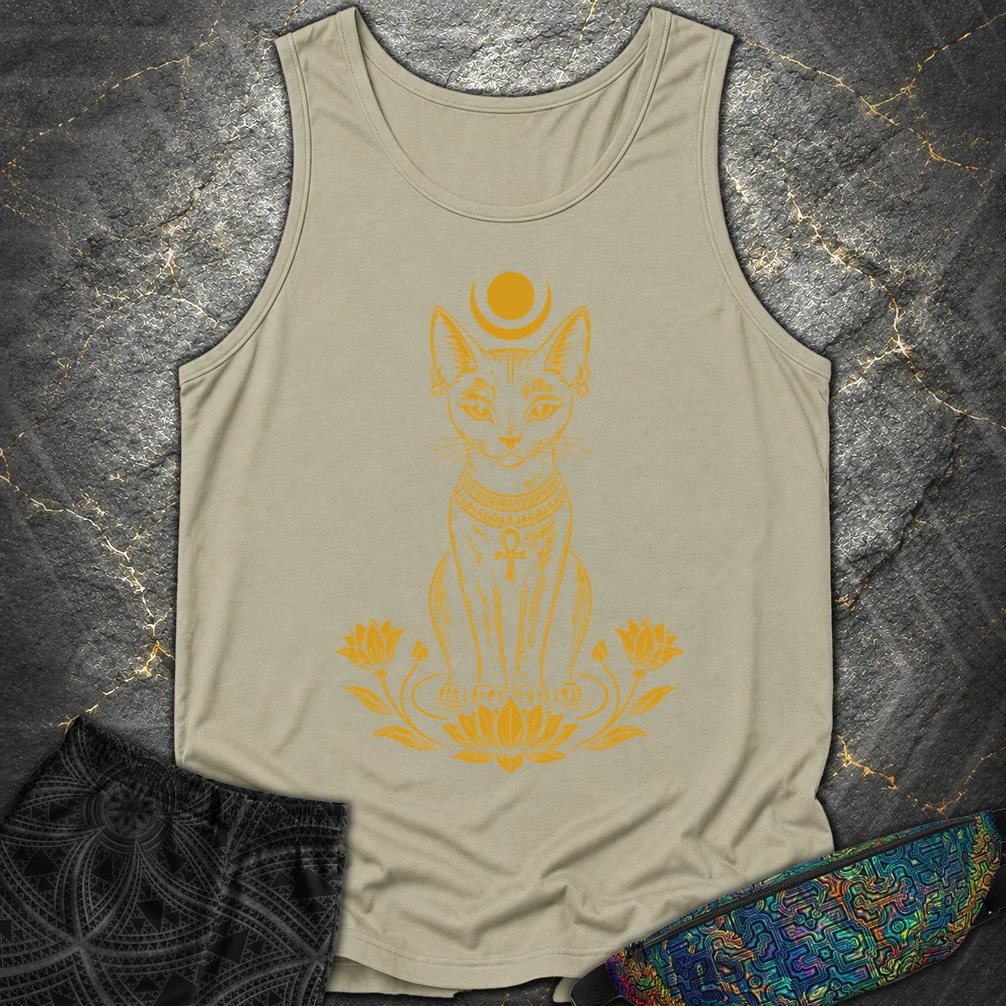 Sacred Cat of the Moon - Sacred Cat of the Moon Comfort Tank Top - Sandstone