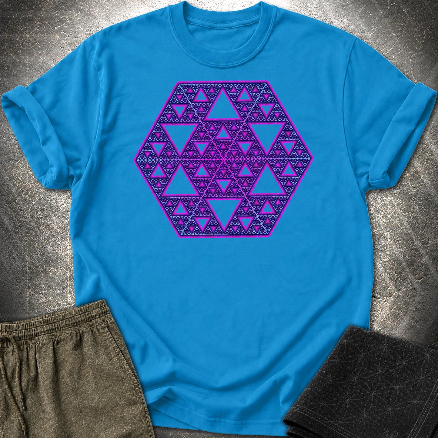 Sierpinski Star Fractal Bloom T-Shirt - Sierpinski Star Fractal Bloom T-Shirt - Sapphire