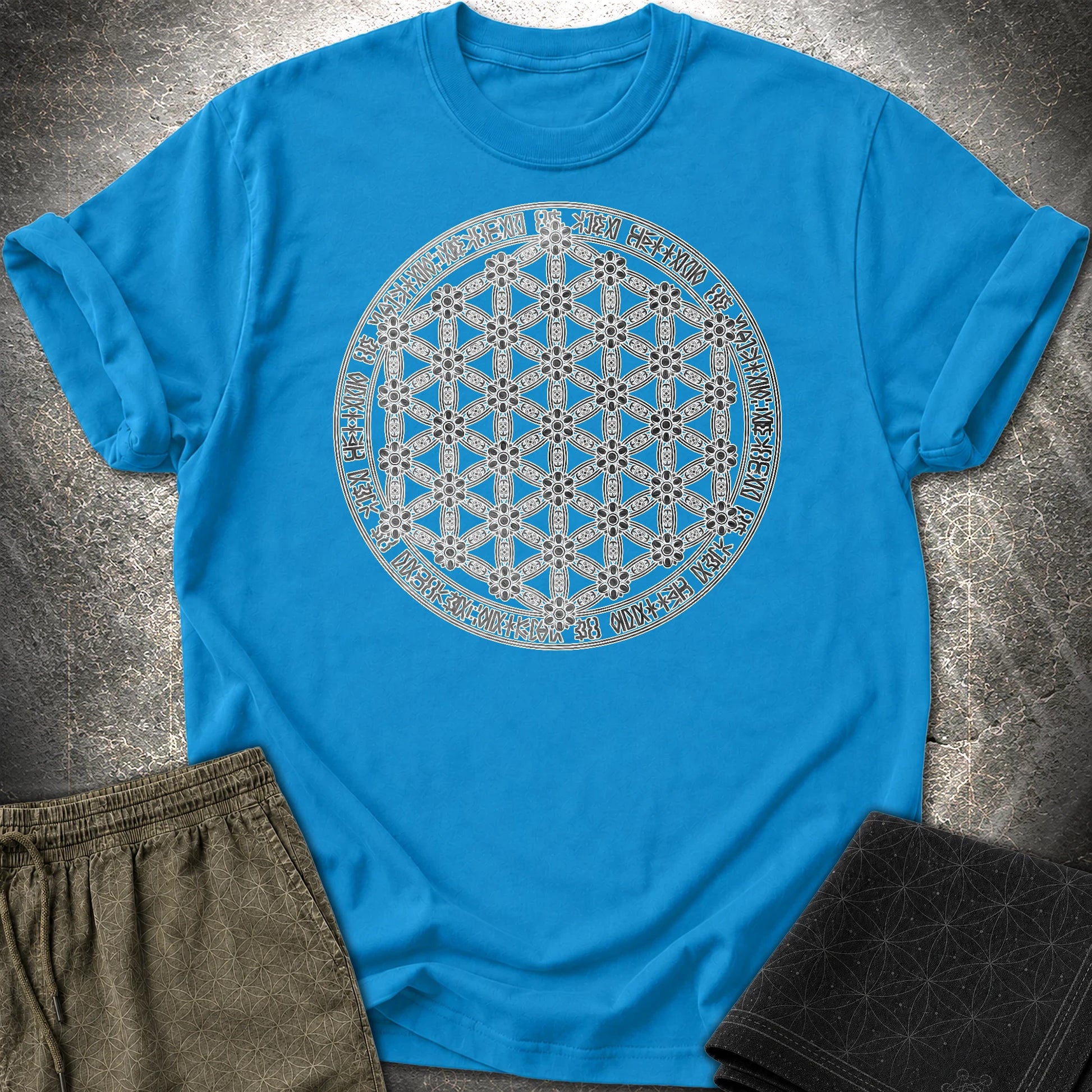 Flower Of Life Foo Lion T-Shirt - Flower Of Life Foo Lion T-Shirt - Sapphire