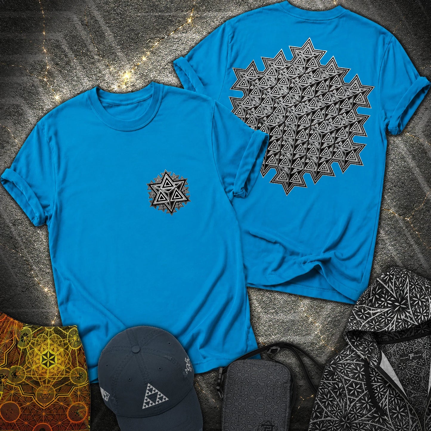 Sacred Silver Merkaba 2 Sided T-Shirt - Sacred Silver Merkaba 2 Sided T-Shirt - Sapphire
