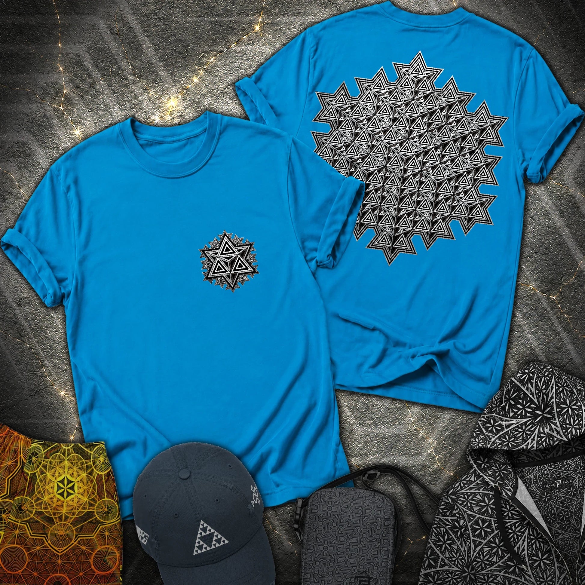 Sacred Silver Merkaba 2 Sided T-Shirt - Sacred Silver Merkaba 2 Sided T-Shirt - Sapphire