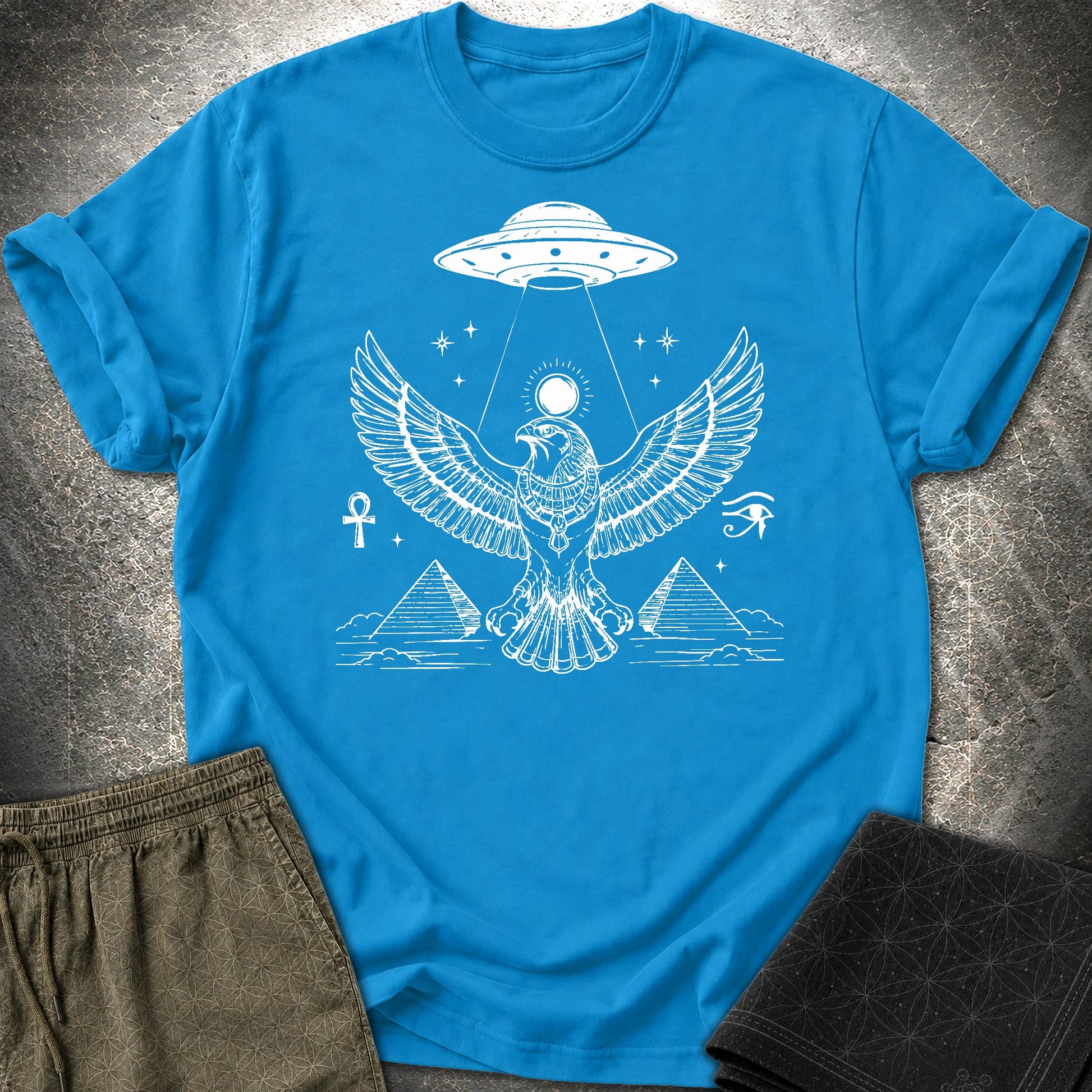 Solar Falcon Beneath the Starship - Solar Falcon Beneath the Starship T-Shirt - Sapphire