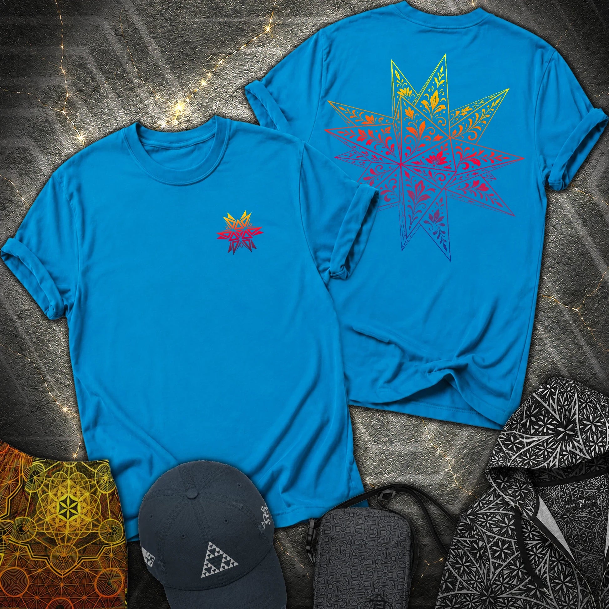 Colorful Stellated Dodecahedron 2 Sided T-Shirt - Colorful Stellated Dodecahedron 2 Sided T-Shirt - Sapphire