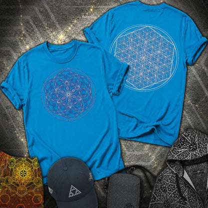 Sacred Flower Grids 2 Sided T-Shirt - Sacred Flower Grids 2 Sided T-Shirt - Sapphire