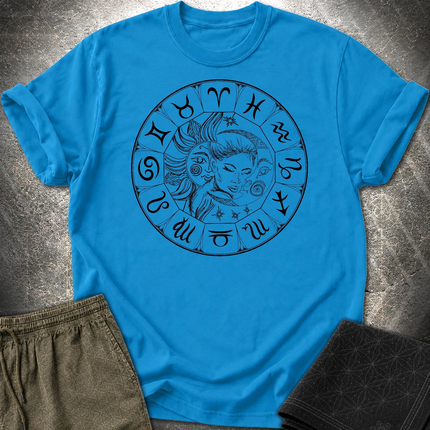 Sun Moon Zodiac T-Shirt - Sun Moon Zodiac T-Shirt - Sapphire