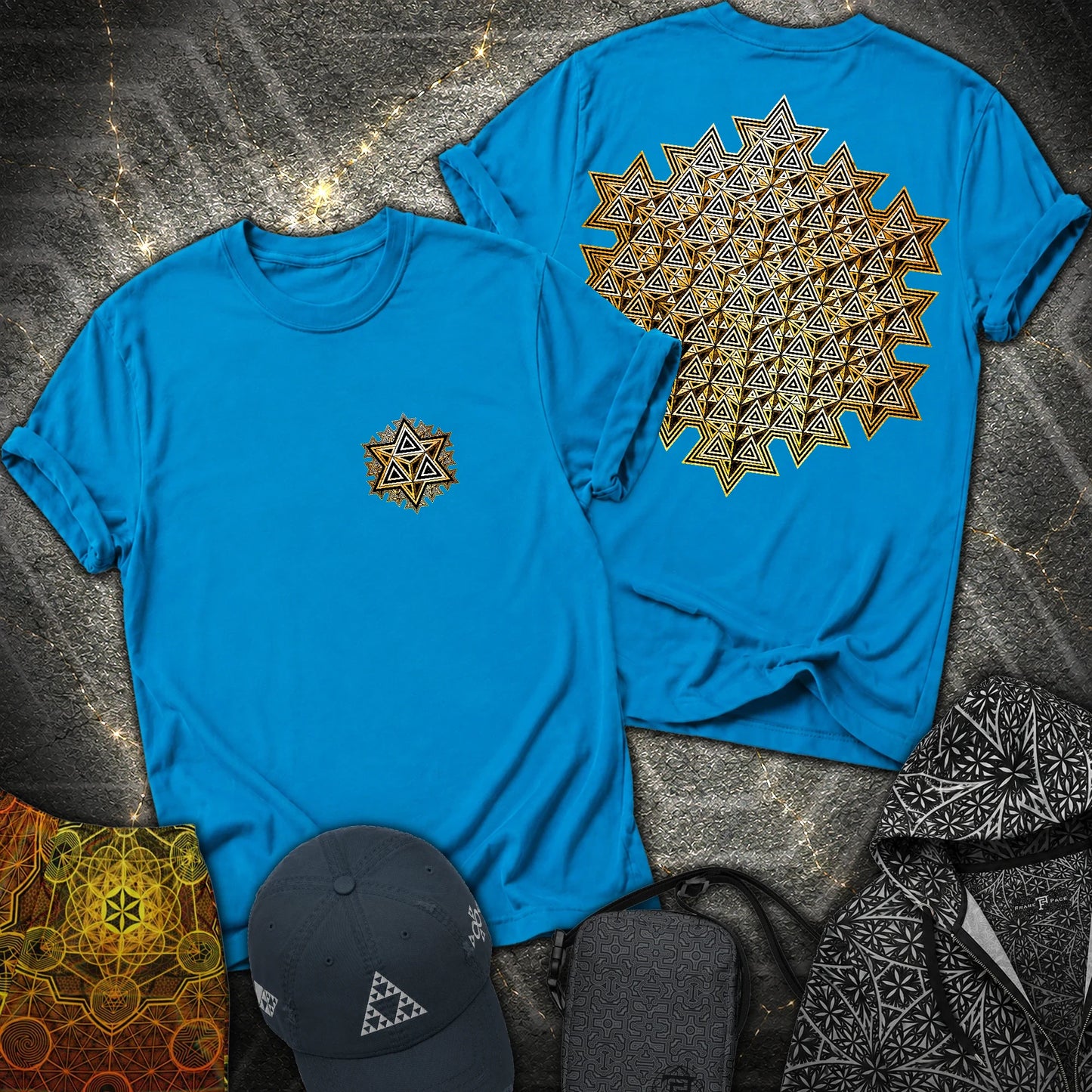 Sacred Gold Merkaba 2 Sided T-Shirt - Sacred Gold Merkaba 2 Sided T-Shirt - Sapphire