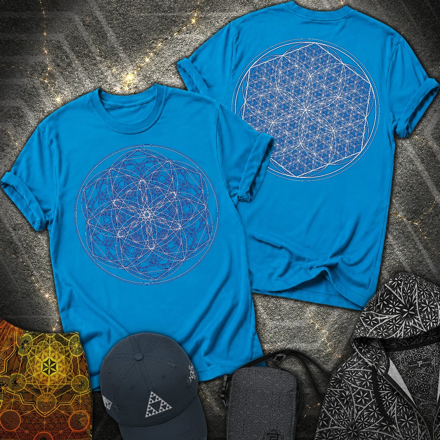 Sacred Flower Grids - Sacred Flower Grids 2 Sided T-Shirt - Sapphire