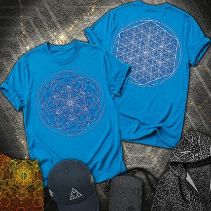 Sacred Flower Grids - Sacred Flower Grids 2 Sided T-Shirt - Sapphire