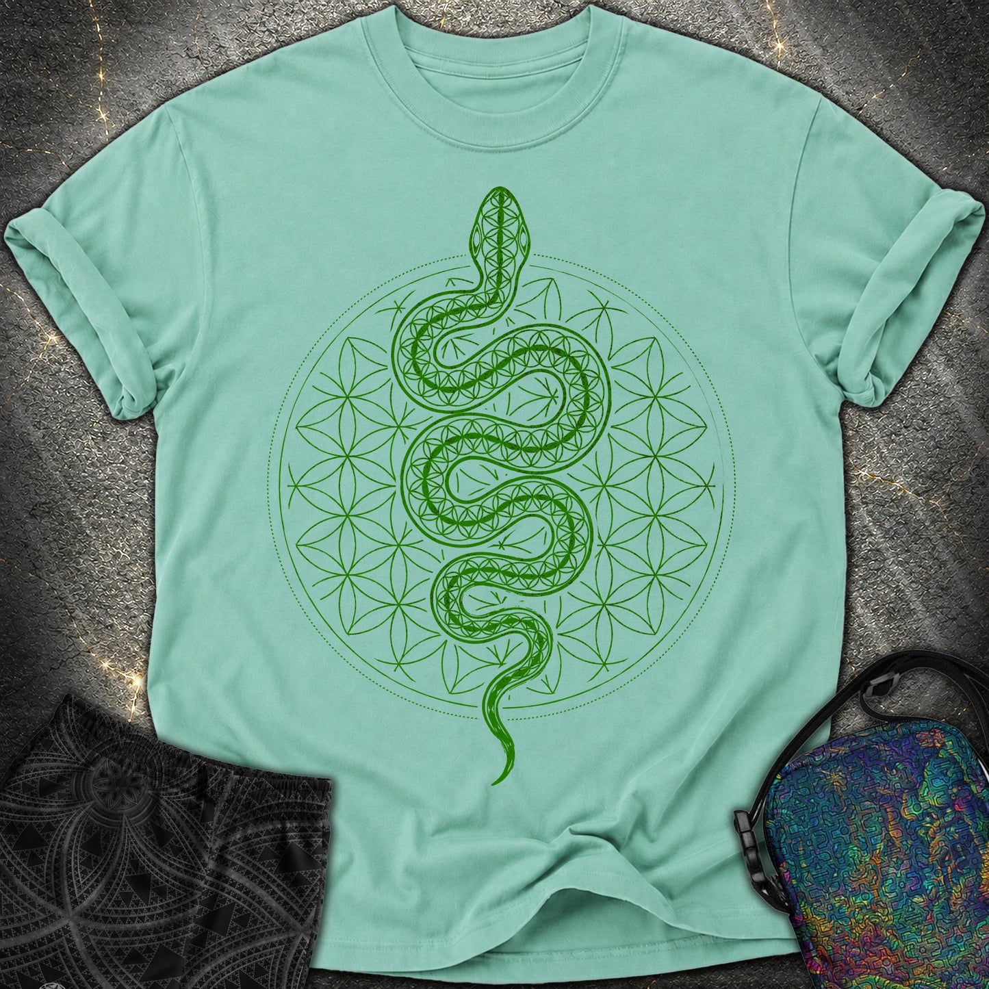 Flower of Life Serpent Comfort T-Shirt - Flower of Life Serpent Comfort T-Shirt - Seafoam