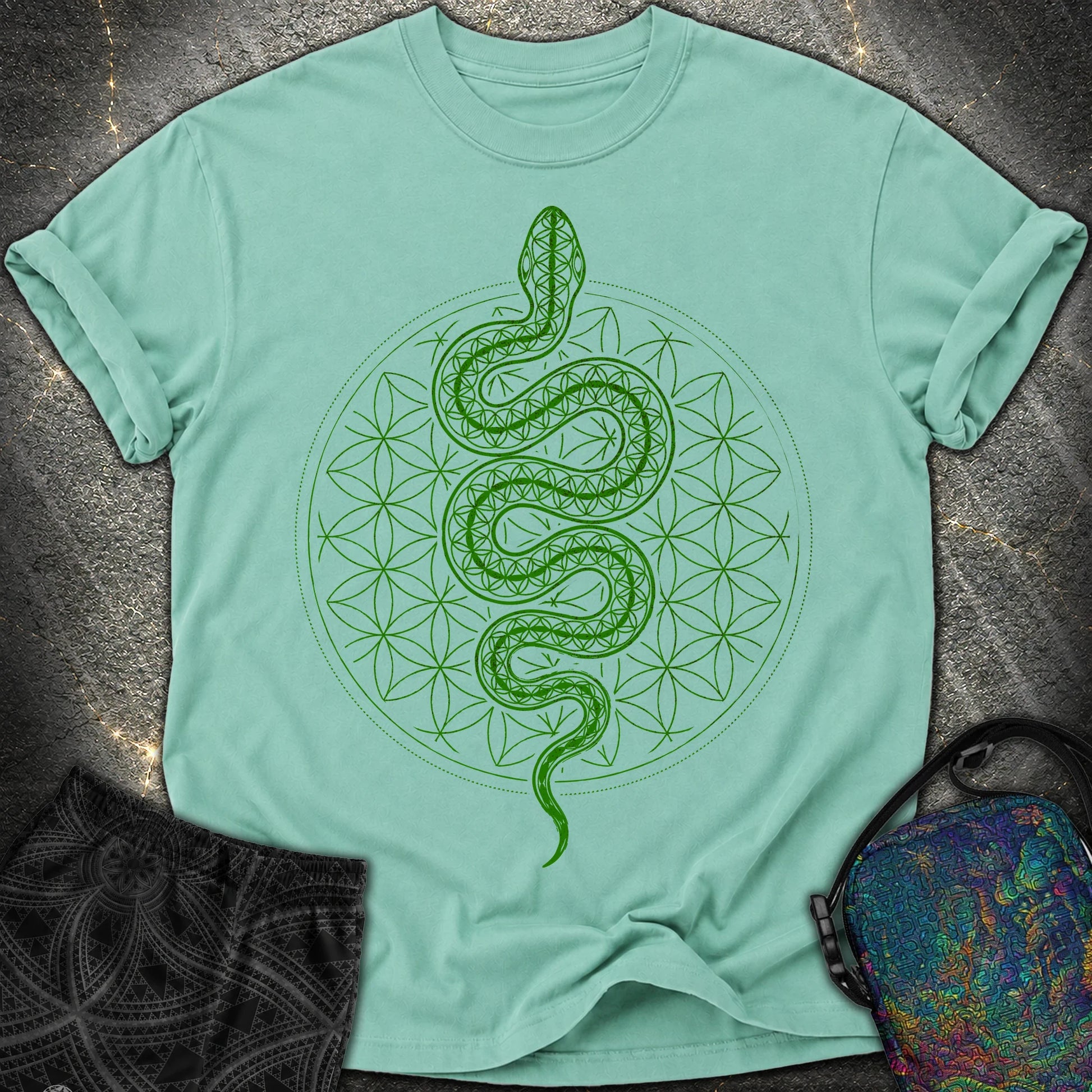 Flower of Life Serpent Comfort T-Shirt - Flower of Life Serpent Comfort T-Shirt - Seafoam