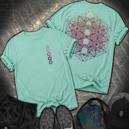 64 Tetrahedron Platonic Solids Metatron 2 Sided Comfort T-shirt - 64 Tetrahedron Platonic Solids Metatron 2 Sided Comfort T-shirt - Seafoam