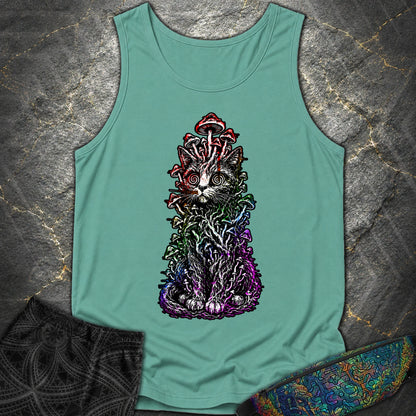 Trippy Mushroom Cat Comfort Tank - Trippy Mushroom Cat Comfort Tank - Seafoam
