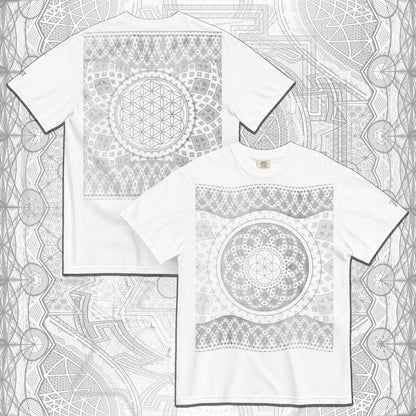Silver Geometry Flower & Seed of Life Heavyweight Comfort T-Shirt