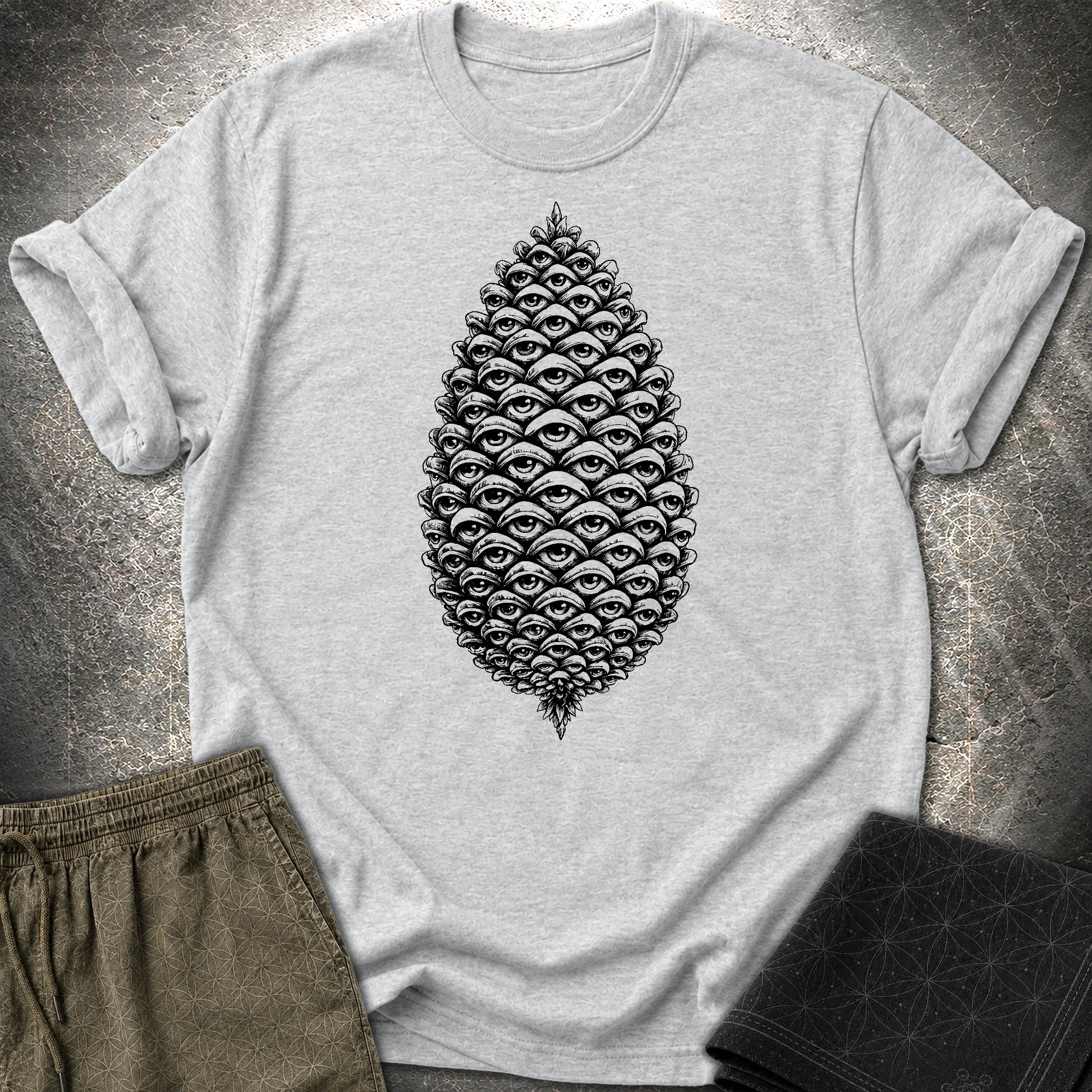 All Seeing Pinecone Black T-Shirt - All Seeing Pinecone Black T-Shirt - Sport Grey