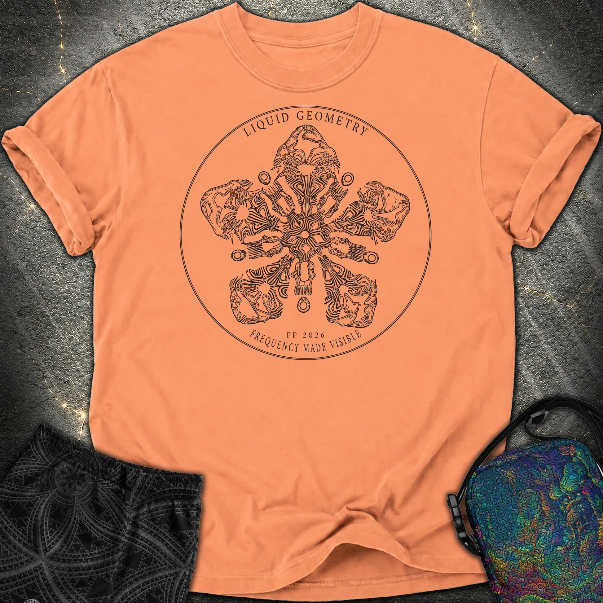 Sacred Geometry Sound Wave Art Cymatic Comfort T-Shirt - Sacred Geometry Sound Wave Art Cymatic Comfort T-Shirt - Terracotta
