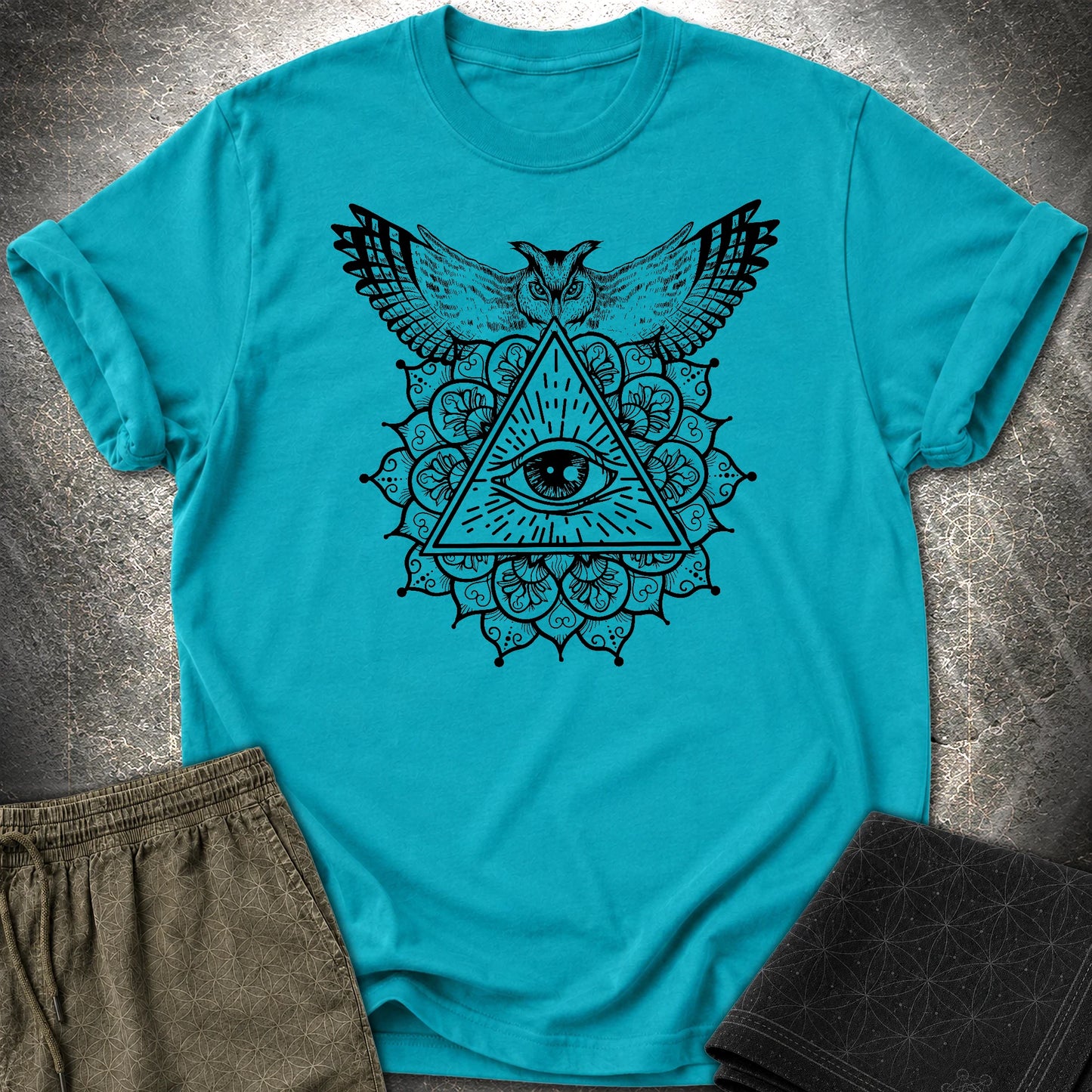 Owl Mandala Providence T-Shirt - Owl Mandala Providence T-Shirt - Tropical Blue