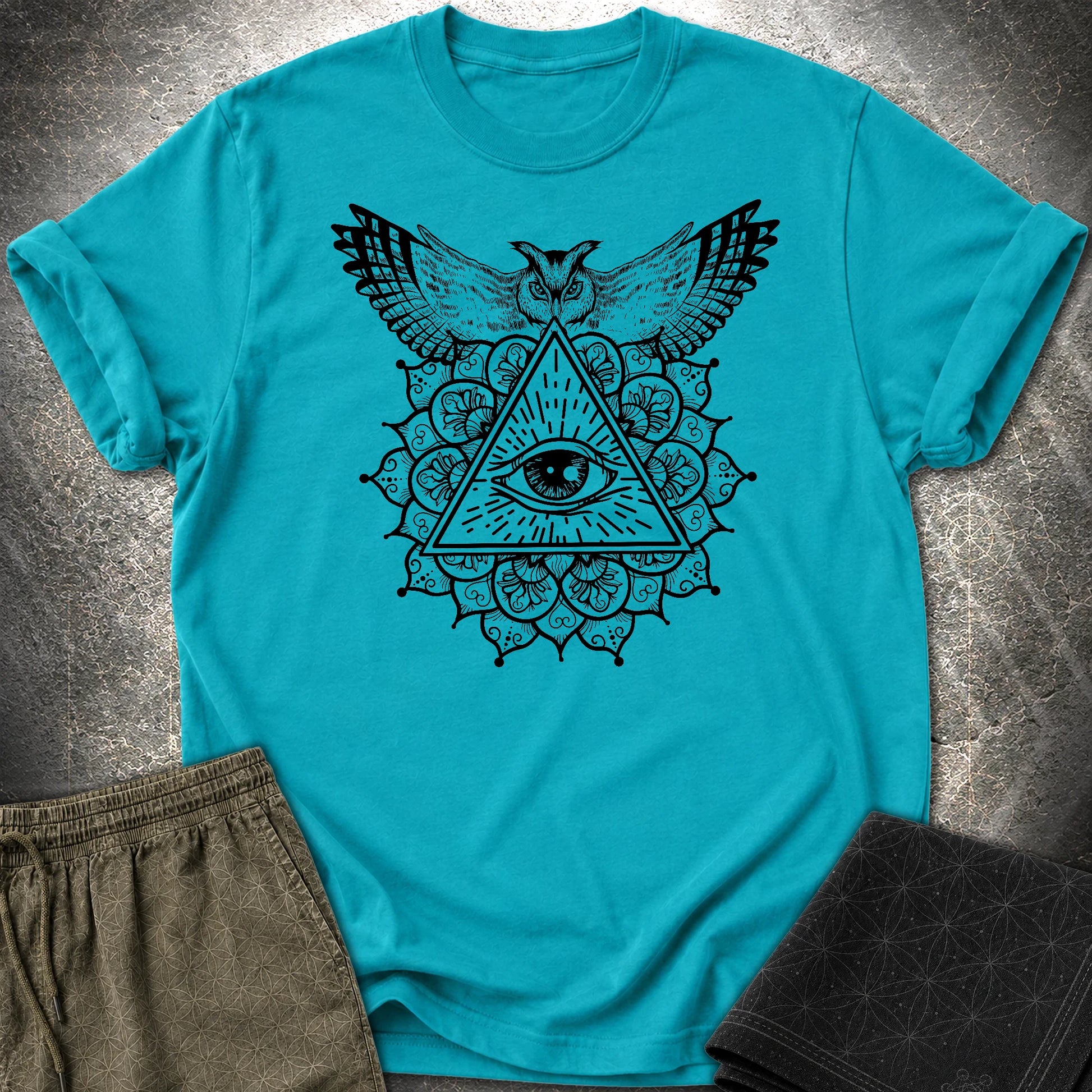 Owl Mandala Providence T-Shirt - Owl Mandala Providence T-Shirt - Tropical Blue